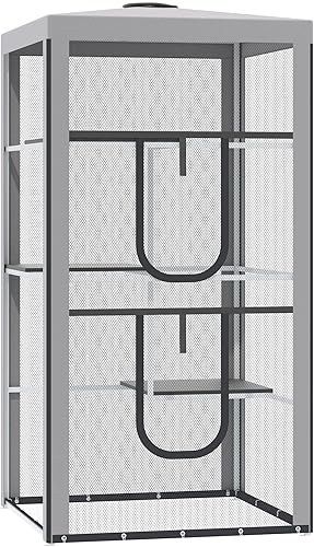 PawHut Casa de gato de 79 pulgadas de alto, marco de acero con 3 plataformas, 2 puertas y 4 sacos de arena para mayor estabilidad, interior/exterior