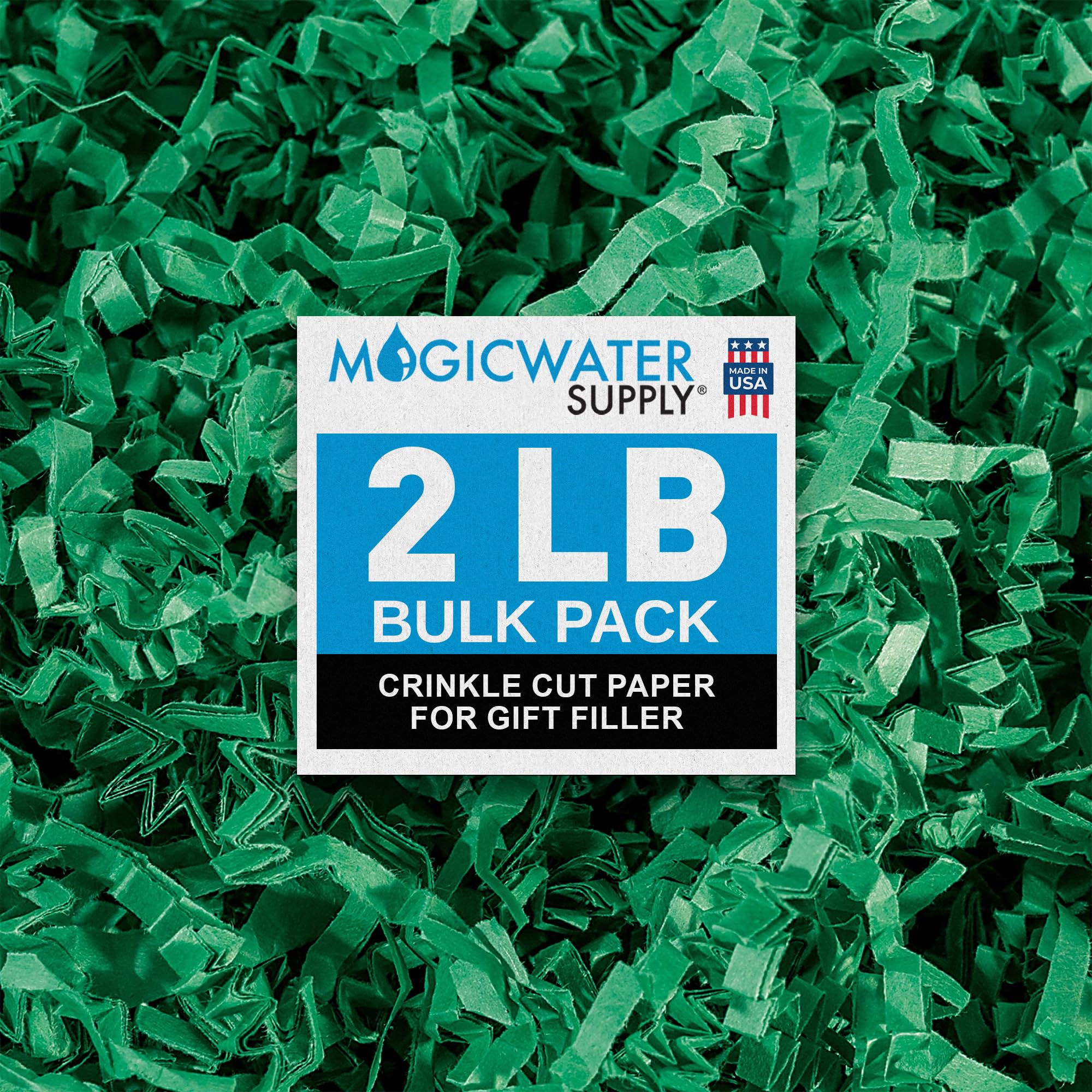 MagicWater Crinkle Cut Paper for Gift Baskets - 2LB - Green - Perfect for Shredded Paper Filler, Basket Filler, Gift Boxes, Bridesmaid Gifts, Halloween Stuffers & More – Ideal for All Occasions