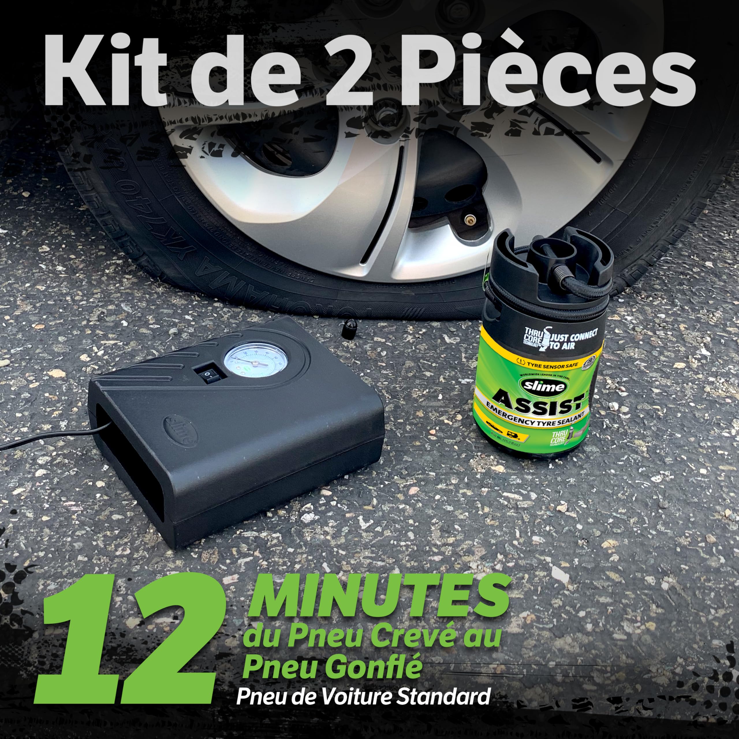 Slime 50138-51 Kit d’Urgence pour Réparation de Crevaison Smart Spair Plus pour Pneus de Voitures