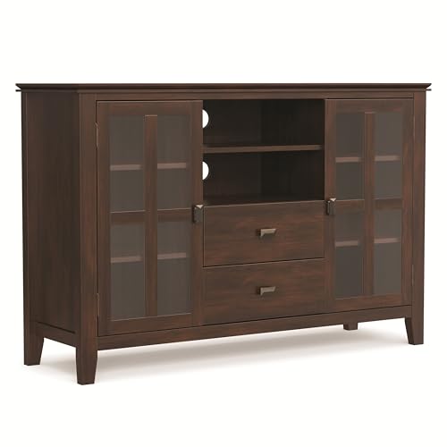 SIMPLIHOME Artisan TV Stand - 53 inch Wide Solid Wood Tall Media Console in Russet Brown,...