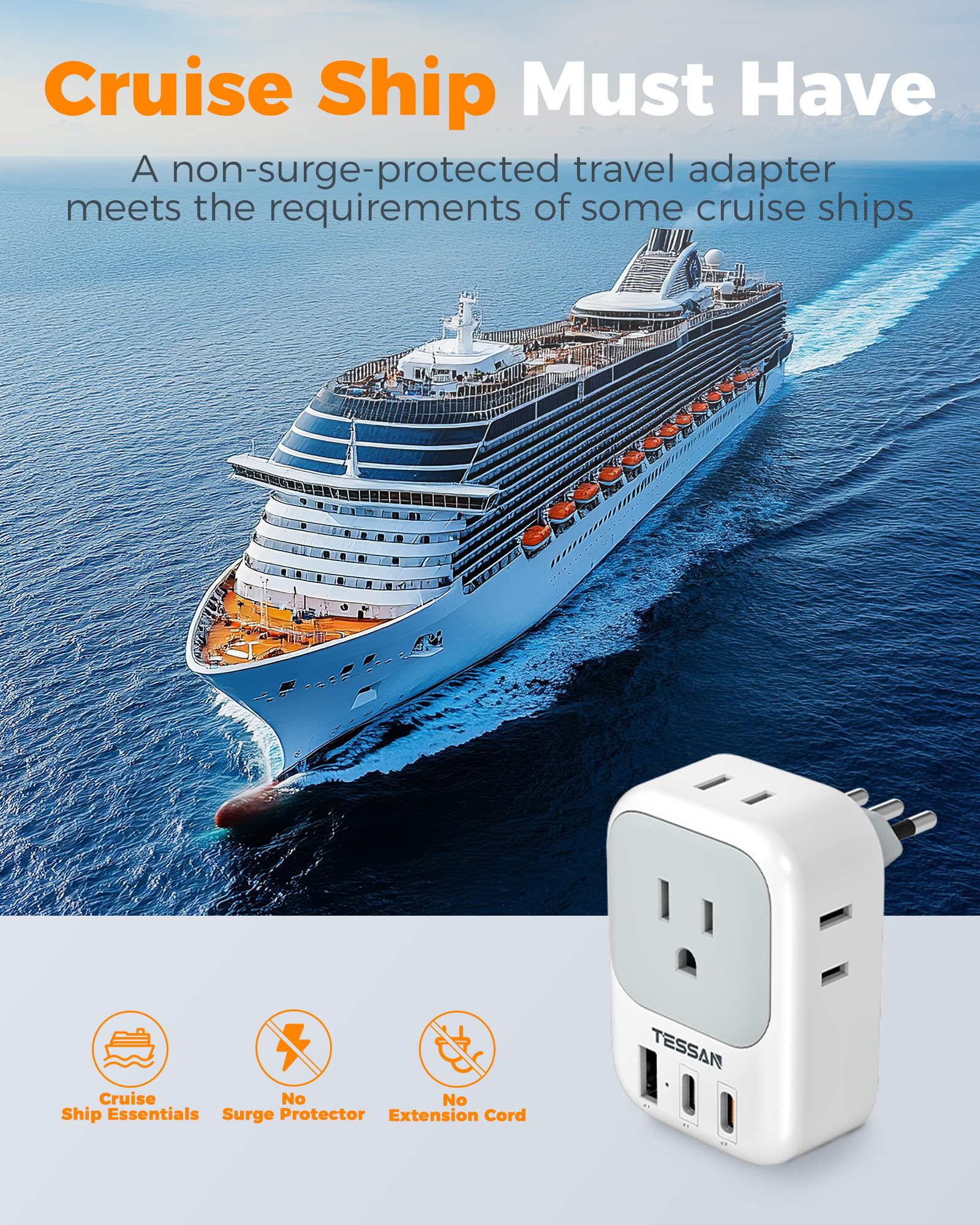 TESSAN Italy Travel Plug Adapter 2 Pack Type L -7