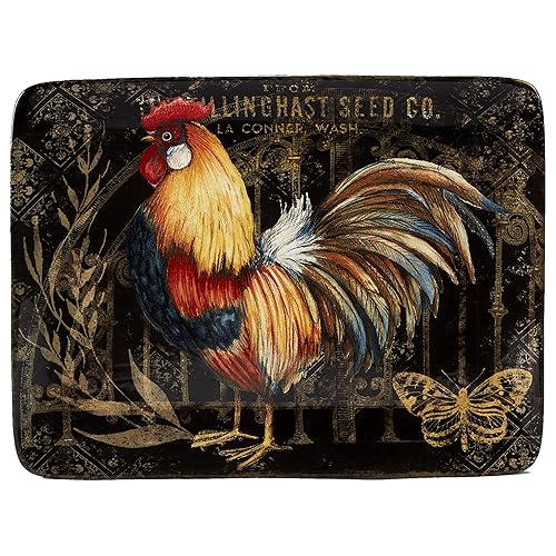 Certified International 23659 16" x 12" Gilded Rooster Rectangular Platter,