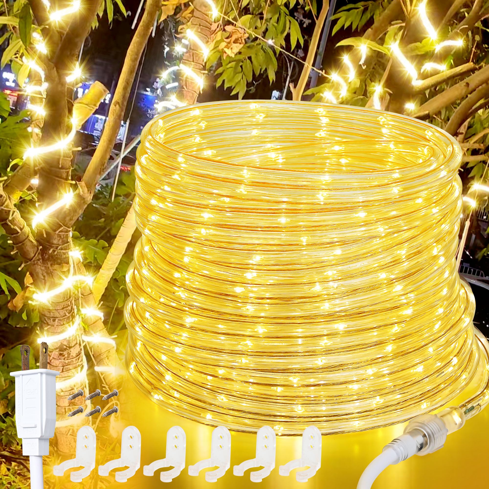 LED Rope Lights Outdoor, 108 LEDs 16Ft Connectable and Flexible Strip Lights, 110V Plug Waterproof Classic Tube Lights for Indoor Tree Patio Garden Party Wedding Christmas Decorations (Warm White)