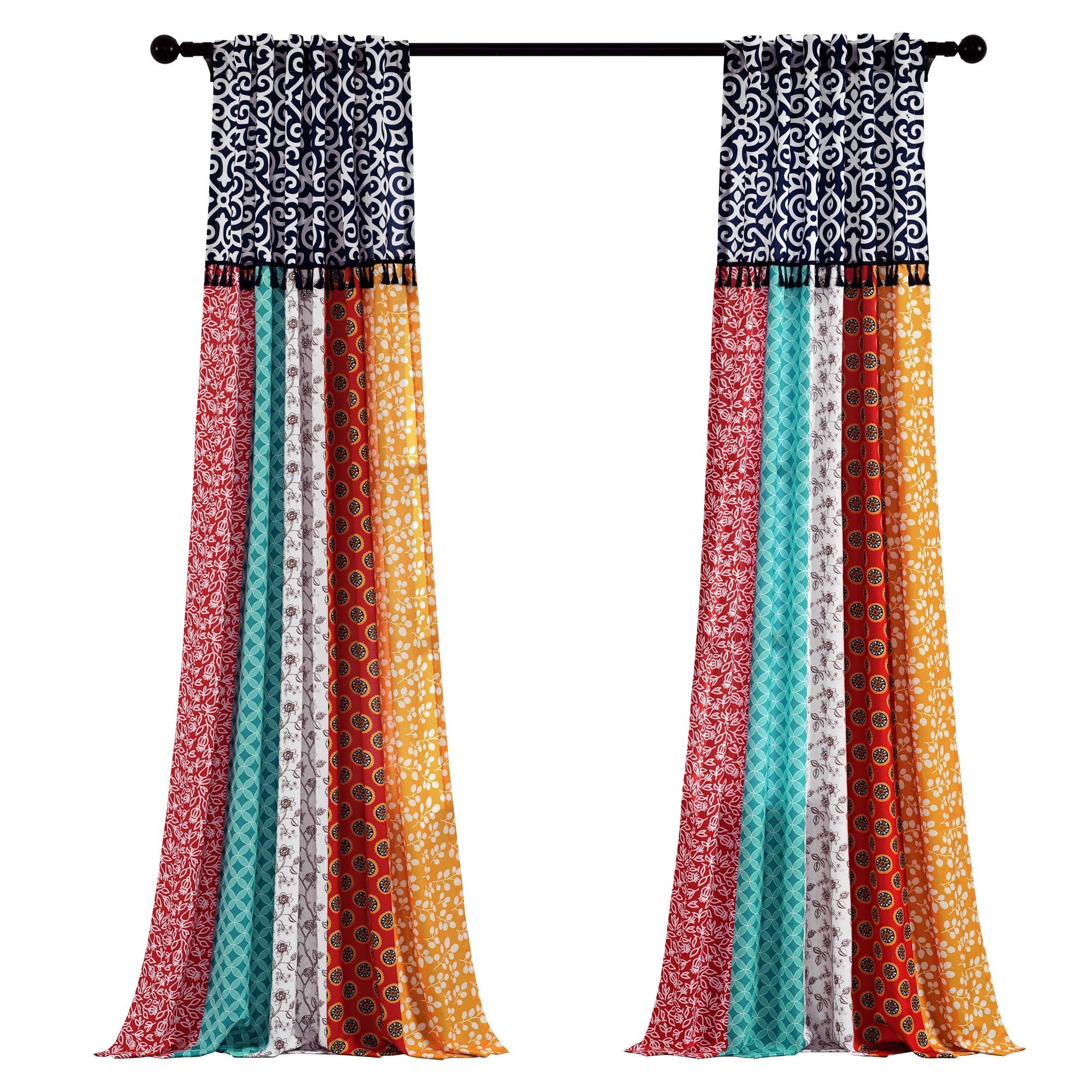 Lush Decor Boho-Fenstervorhang, 213 x 114 cm, Orange/Marineblau