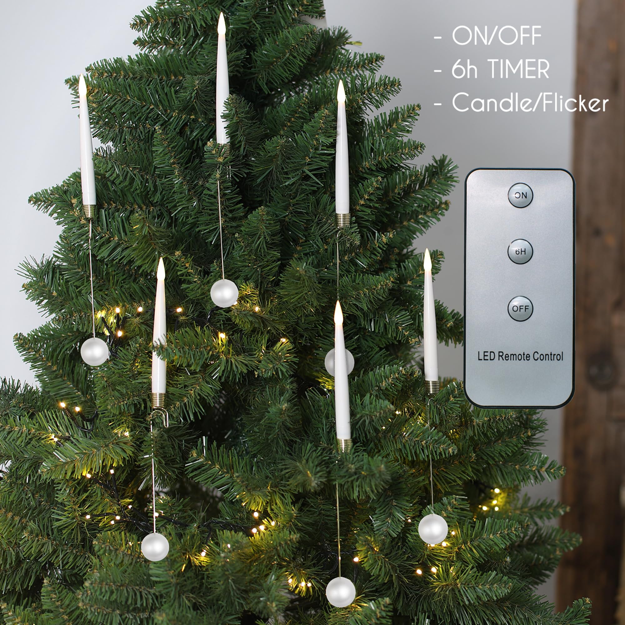 Candele A LED Per Albero Di Natale – Confezione Da 10 Con Telecomando E Gancio A Perla – Effetto Fiamma Tremolante