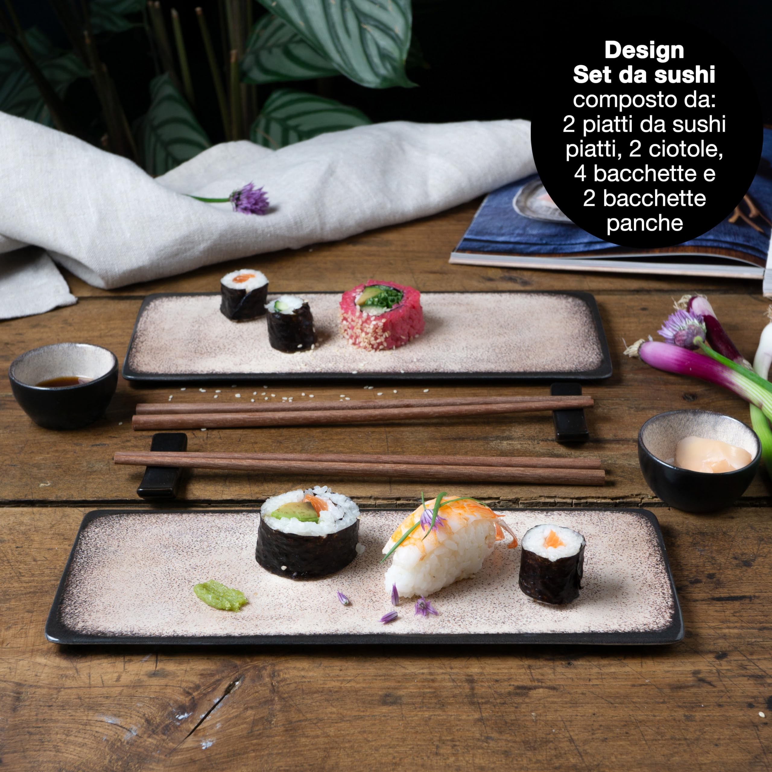 Moritz & Moritz Set di stoviglie da sushi per 2 persone - 10 pezzi - Servizio da sushi con 2x piatti da sushi, ciotole per salse e bacchette