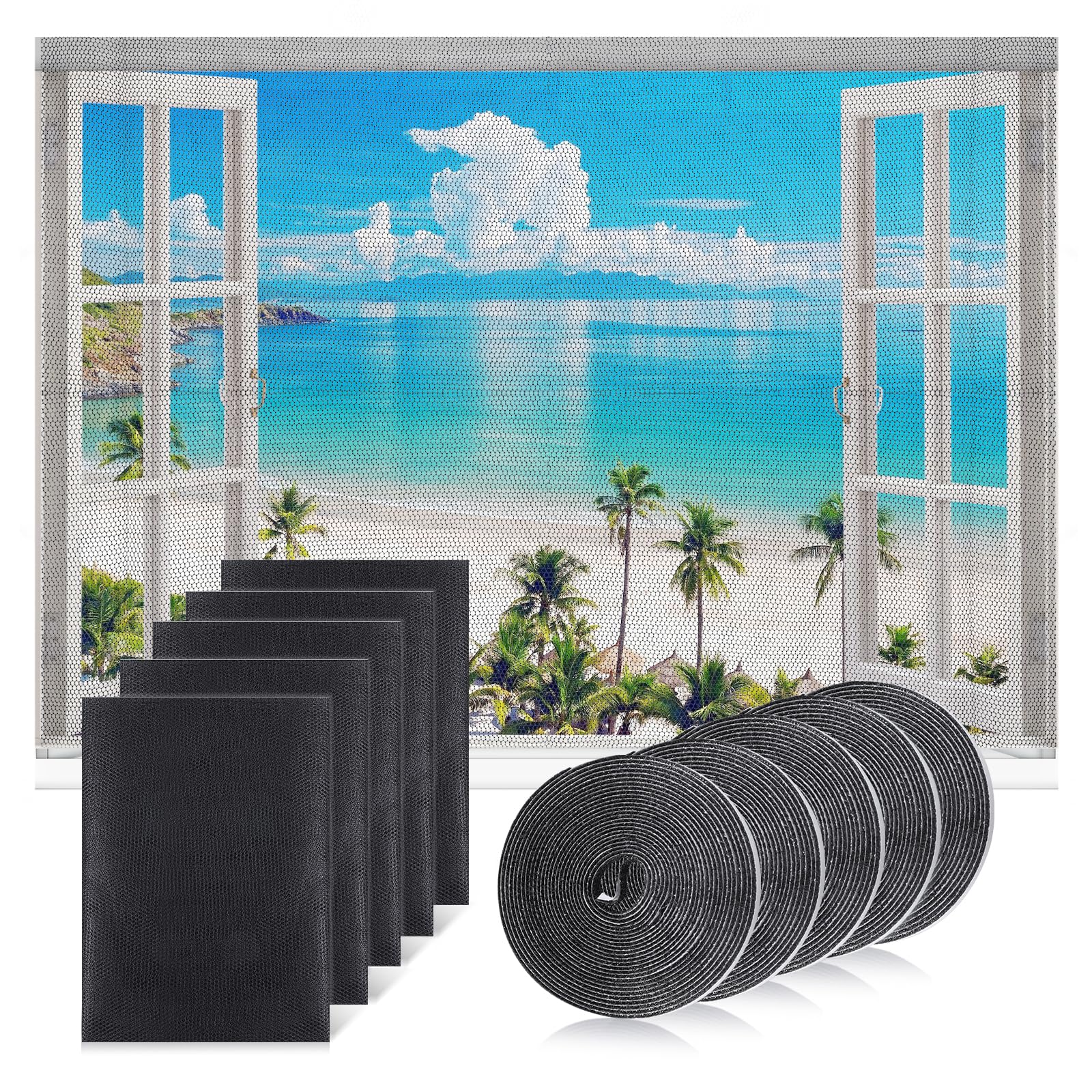 5Stk Fliegengitter Fenster, Fliegengitter Zuschneidbar 130x150cm, Selbstklebend Insektenschutz Window Net mit 5 Rollen Klebeband, Hohe Dichte Mückengitter Fliegennetz, Insektenschutz für Fenster