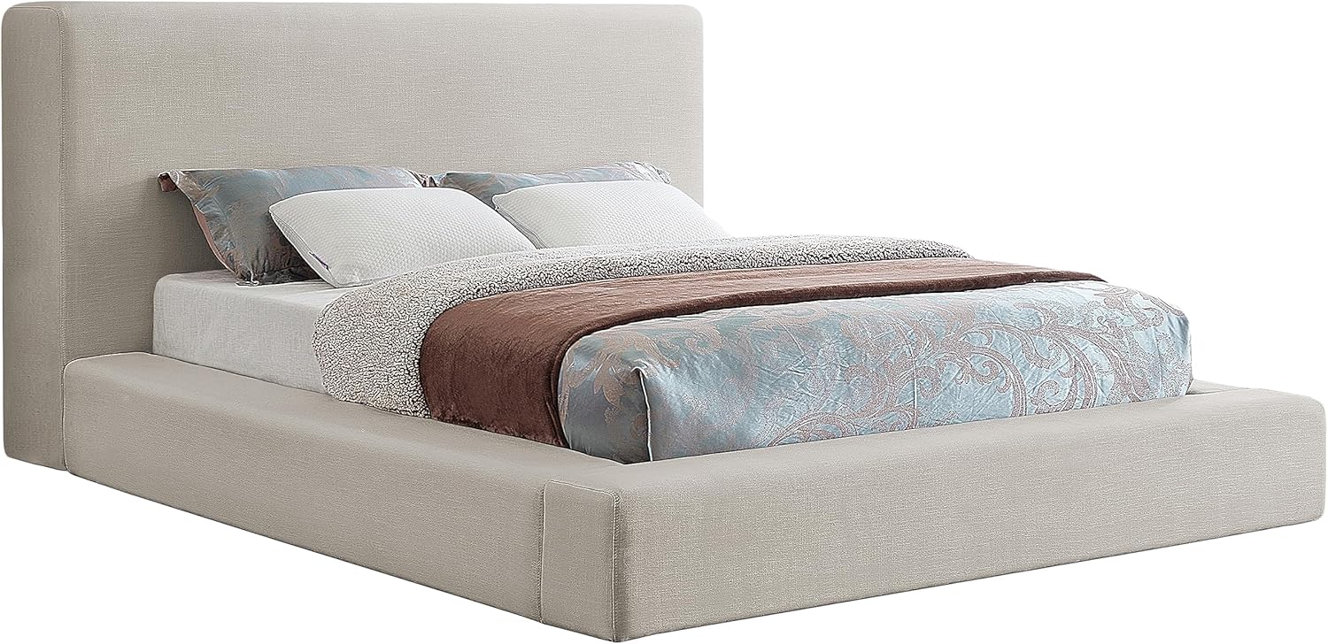 Meridian Furniture DevinBeige-Q Devin Collection Modern | Contemporary Bed with Luxe Linen Textured Fabric, 77" W x 97" D x 45" H, Beige, Queen Bed