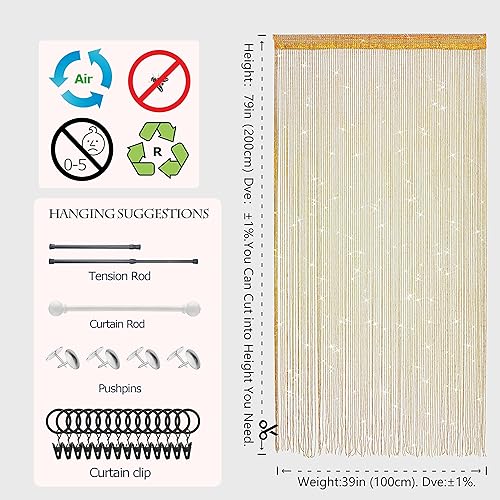 Miniatura 4 de 2 cortinas de cadena para puertas, cortinas con cuentas brillantes para puerta, cortinas de cuentas brillantes, cortina abierta para armario,