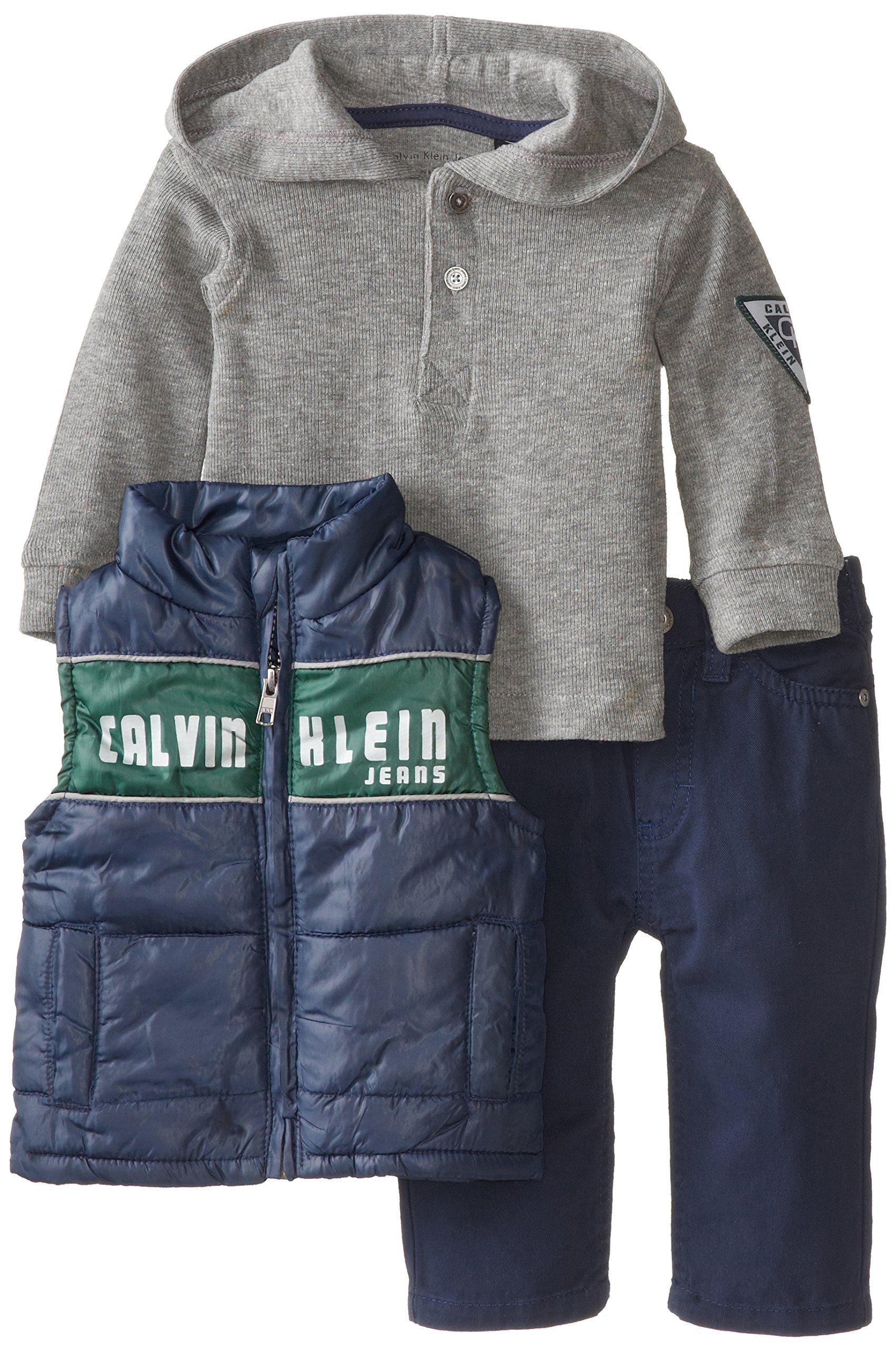 Calvin Klein Baby-Boys Newborn Vest with Hooded Graty Tee and Pants