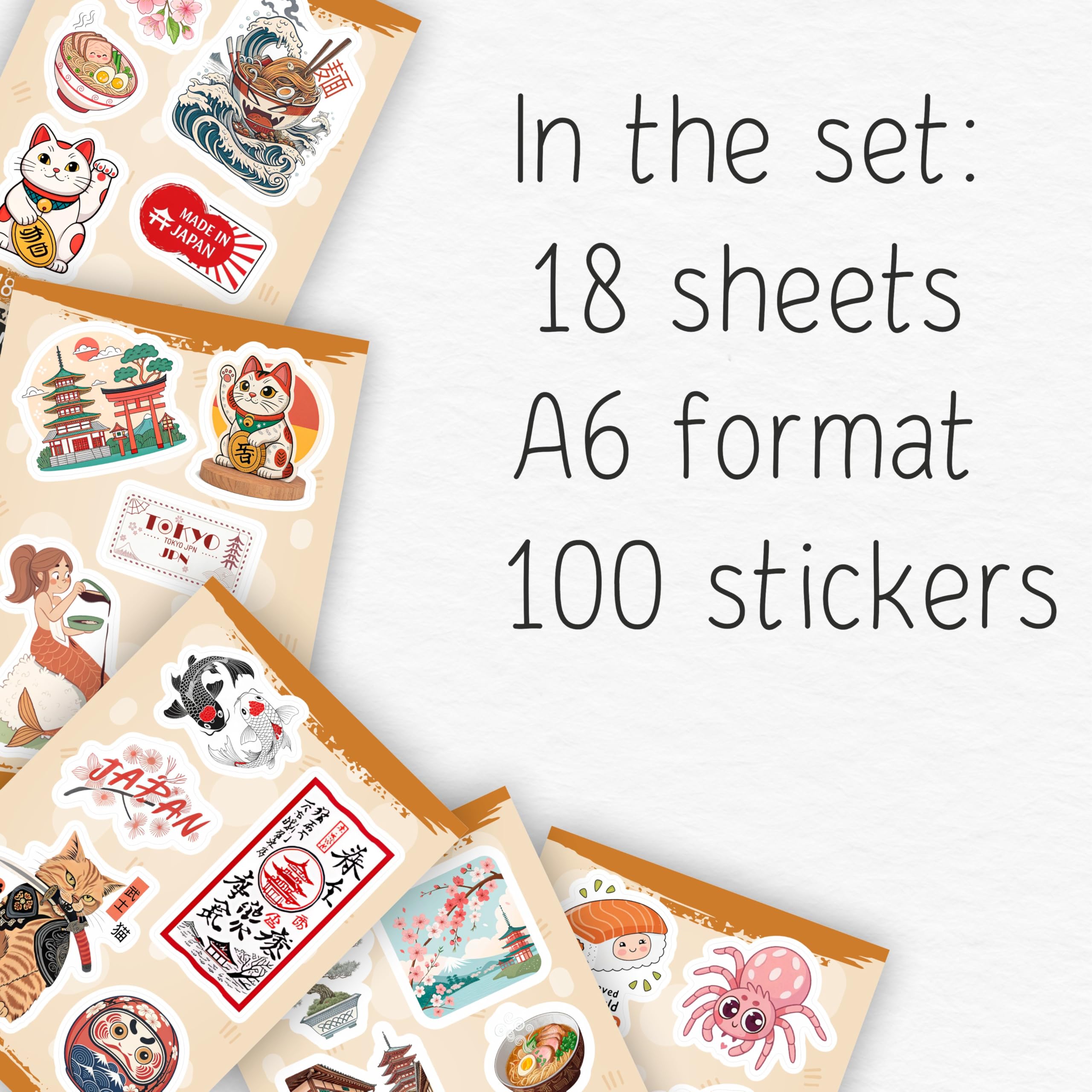 100Pcs Japanese Stickers, Japan Stickers for Scrapbooking - Japan Party Decorations - Japanese Gifts - Gift for Women & Men