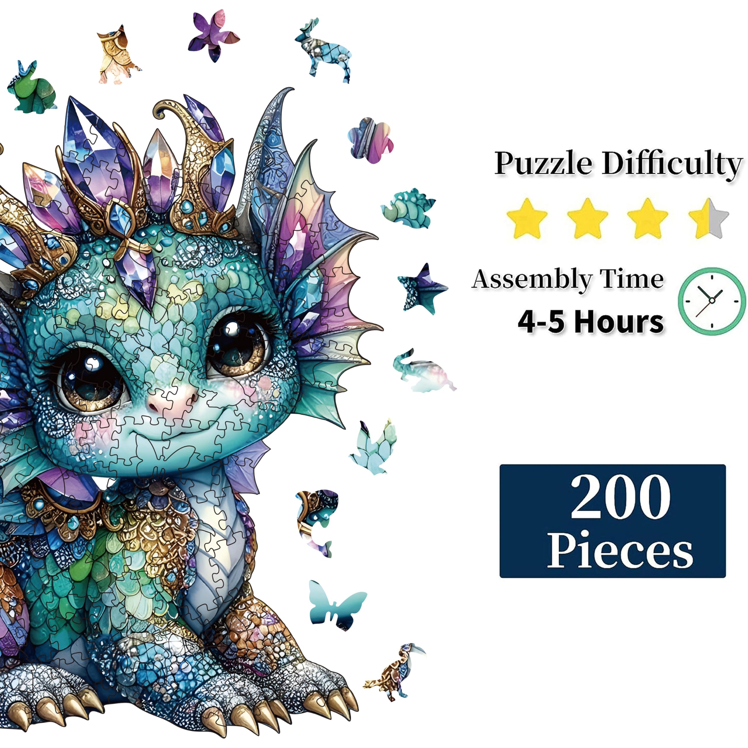 Wooden Puzzles for Adults 200 pcs Dragon Wooden Jigsaw Puzzles for Adults,Irregular shape animal puzzle, Puzzle 3, 200 Pieces - Image 4