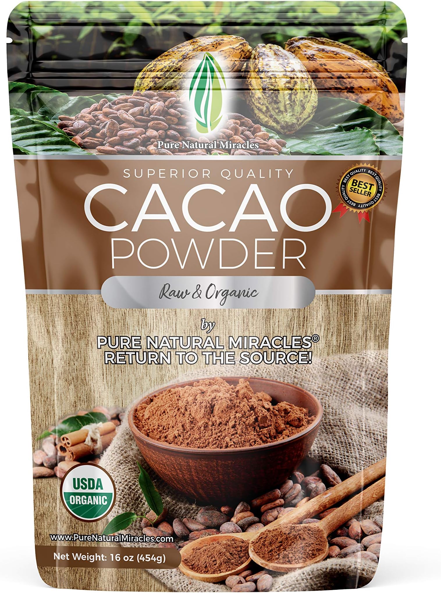 PNM Cacao Powder Organic Raw Unsweetened Cocoa (2 Pack 16 Oz)