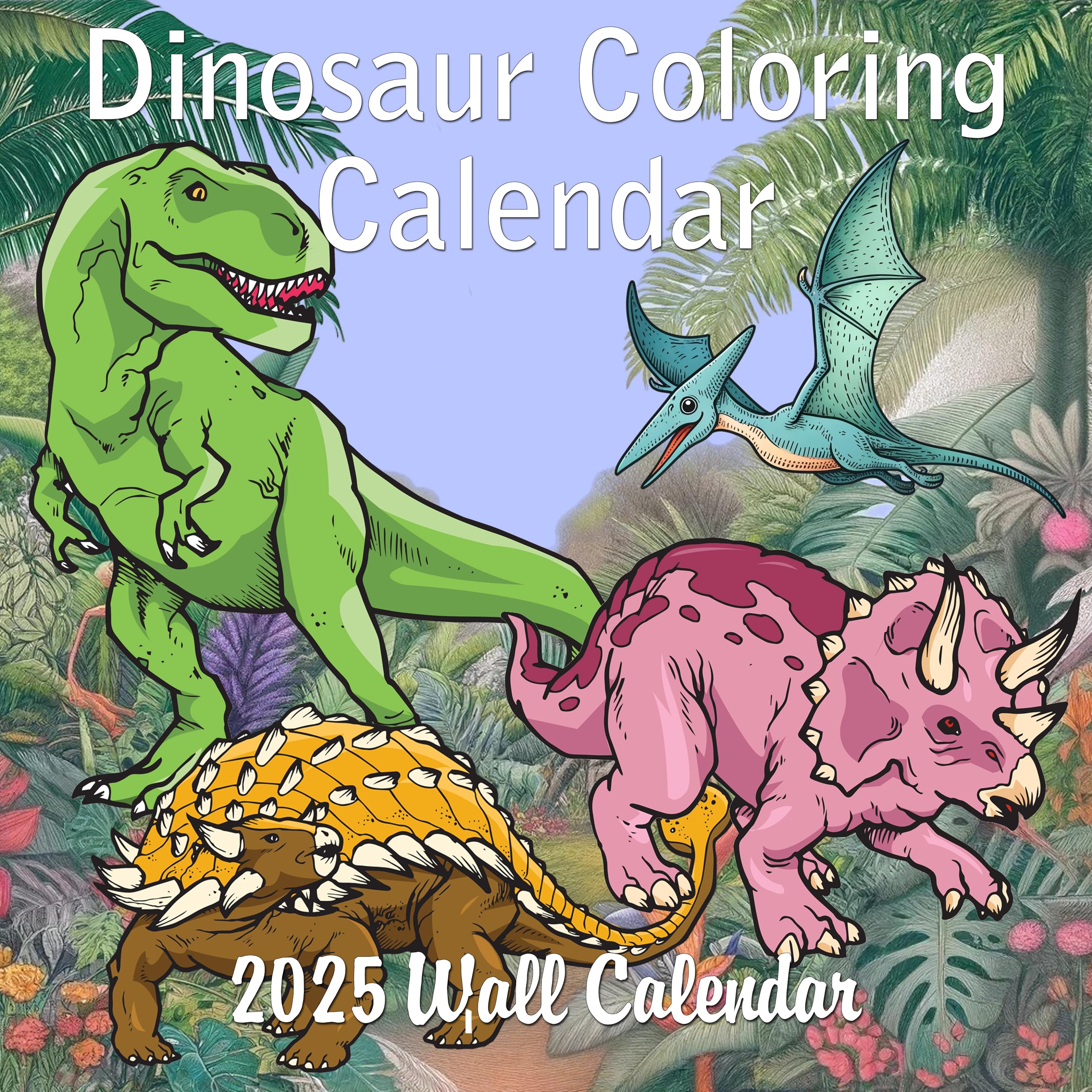 Blue Wolf Calendar Company2025 Dinosaur Coloring Monthly Wall for Kids | 12" x 24" | Thick Sturdy Paper | Coloring Pages with a New Dinosaur Each Month 2025