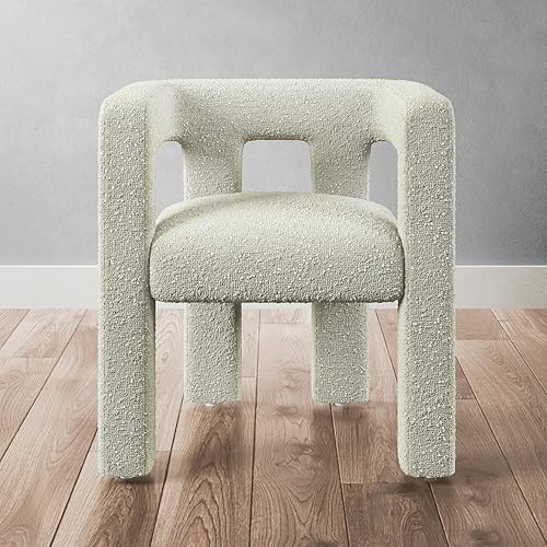 Miniatura 8 de BELLEZE Modern Boucle Barrel Dining Chair, Upholstered Linen Kitchen Boucle Armchair with Sidearms and Back, for Dining Room Living Room- Cream