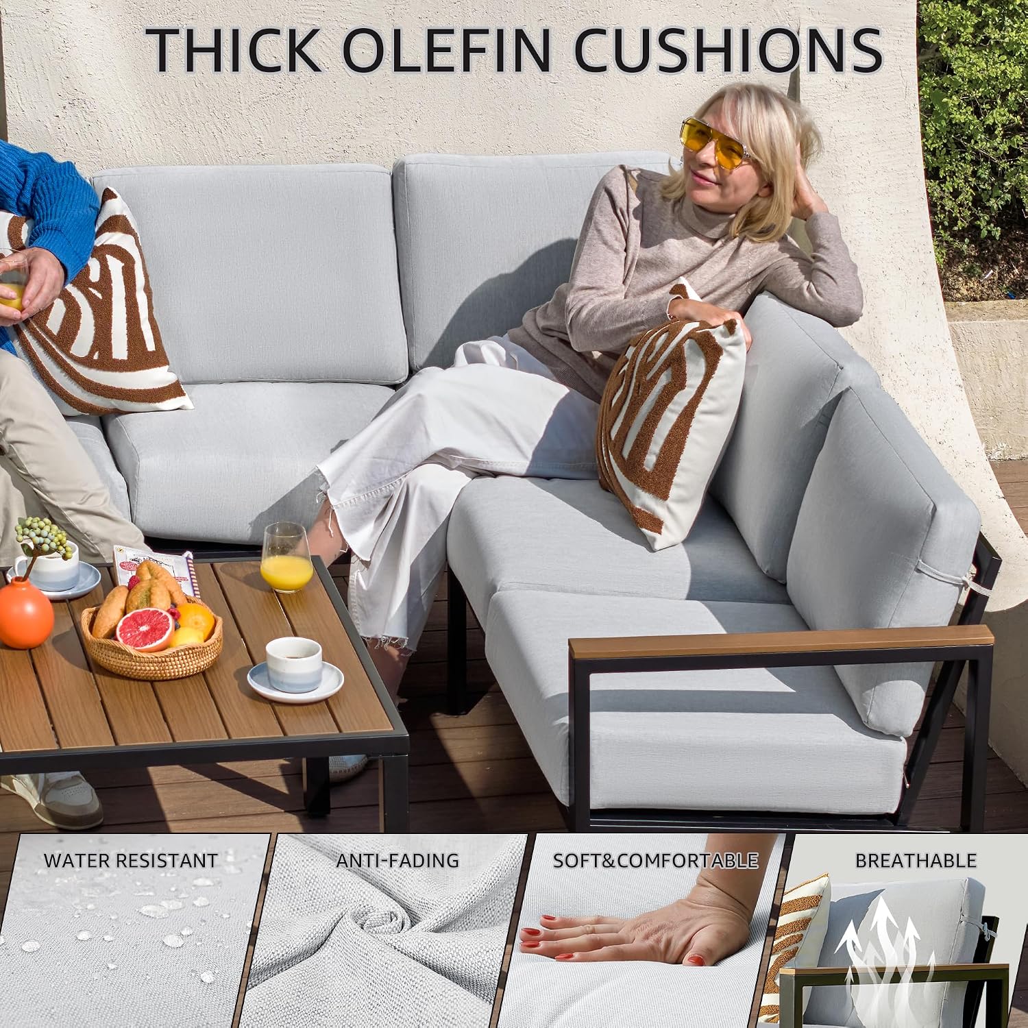 NATURAL EXPRESSIONS 6 Pieces Patio Furniture Set,Outdoor Patio Sectional Furniture Set Outdoor Couch Sofa Set with Anti-Scald Armrest &Tabletop,Ergonomic Design Highback,Thick Soft Cushions for Yard