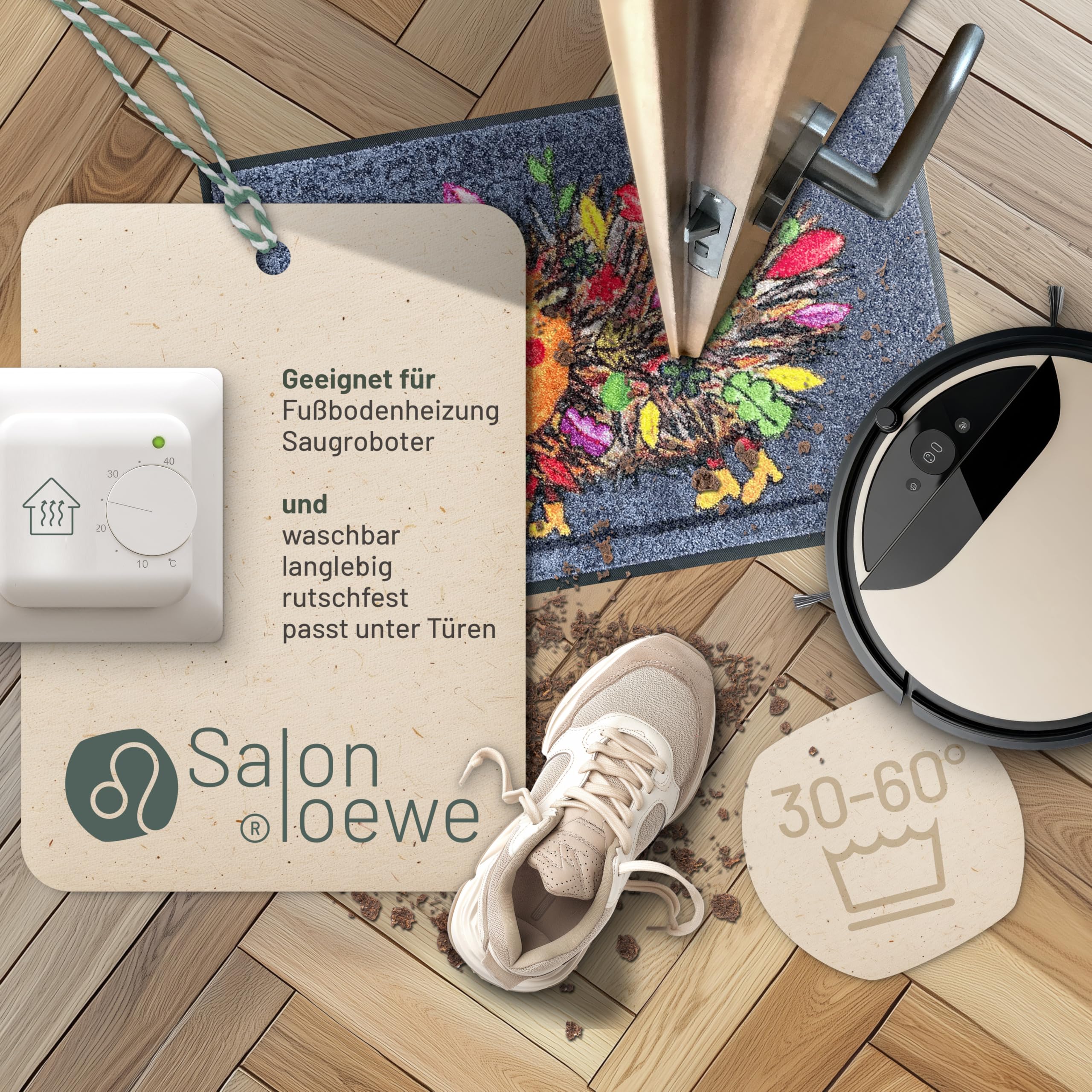 Salonloewe Fussmatte Funky Hedgy I Schmutzfangmatte & Fußabtreter für Innen 50 x 75 cm