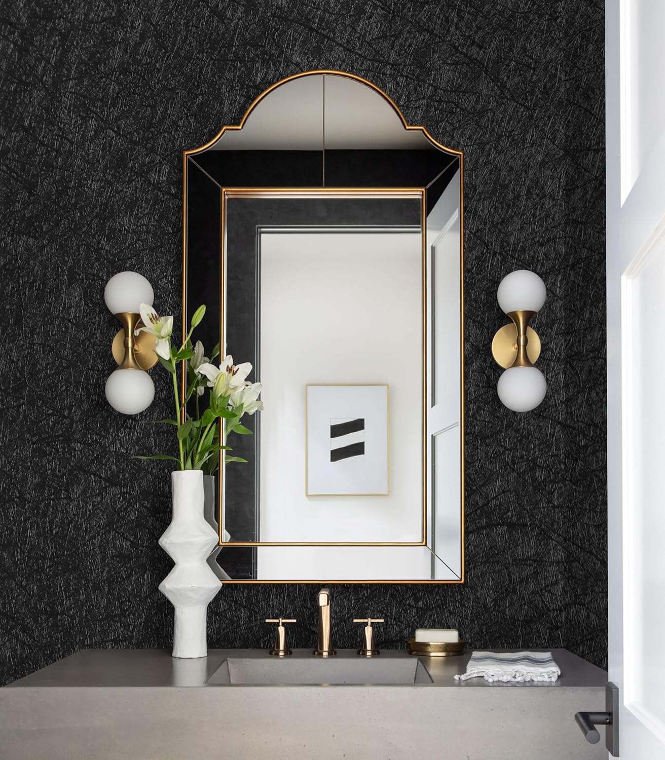 GloryTik 17.3"X393.7" Black Silk Wallpaper Peel and Stick Black Textured Embossed Self Adhesive Contact Paper Removable Thicken Wallpaper for Living Room Cabinet Kitchen Decoration Vinyl Roll