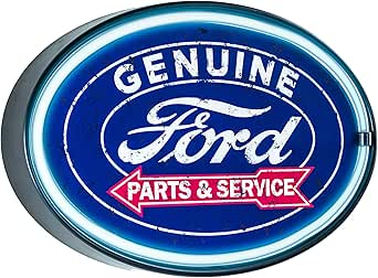 American Art Decor Neon LED Rope Sign - Battery & USB Powered Vintage Light - For Bar, Man Cave, Garage, Game Room & More (Genuine Ford Parts & Service, 9.5" x 17" x 1.5")...
