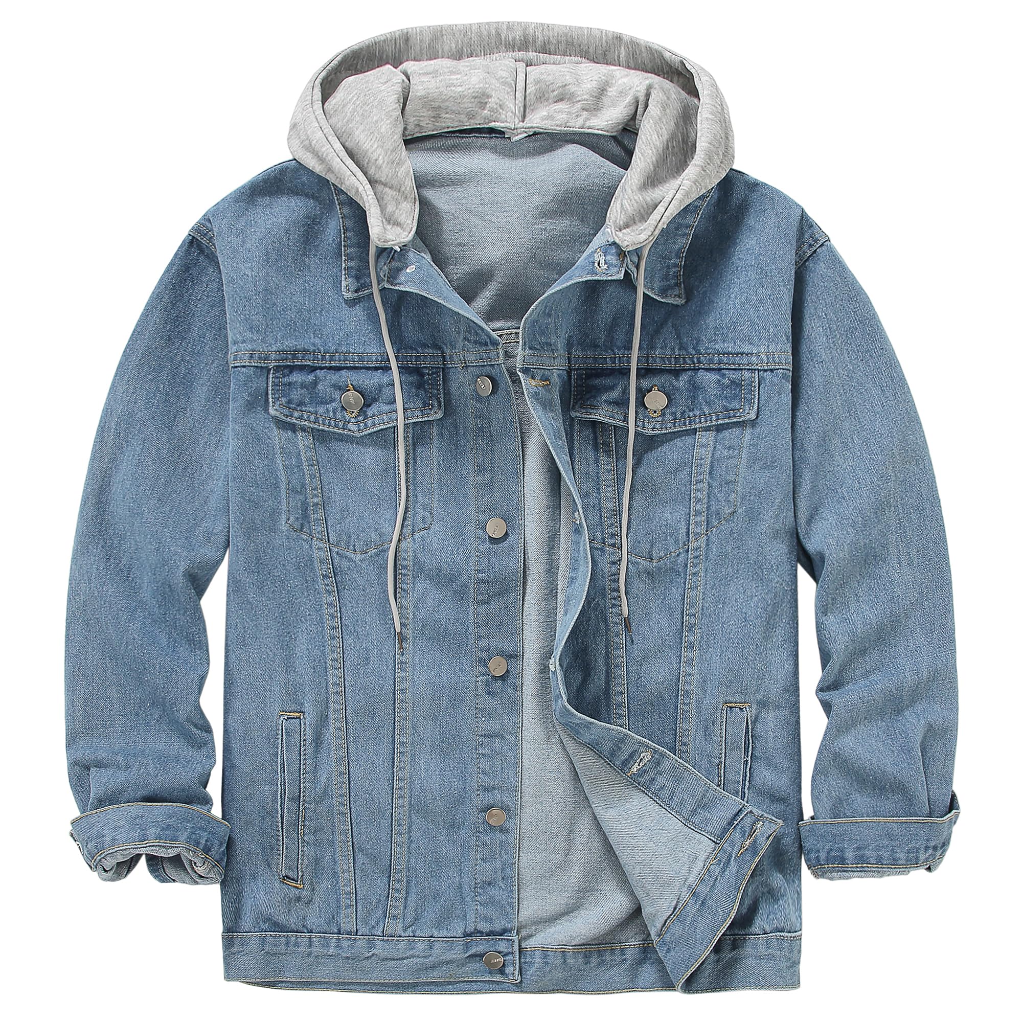 Men's Denim Jacket Distressed Hooded Jean Jackets Baggy Ripped Trucker Coat