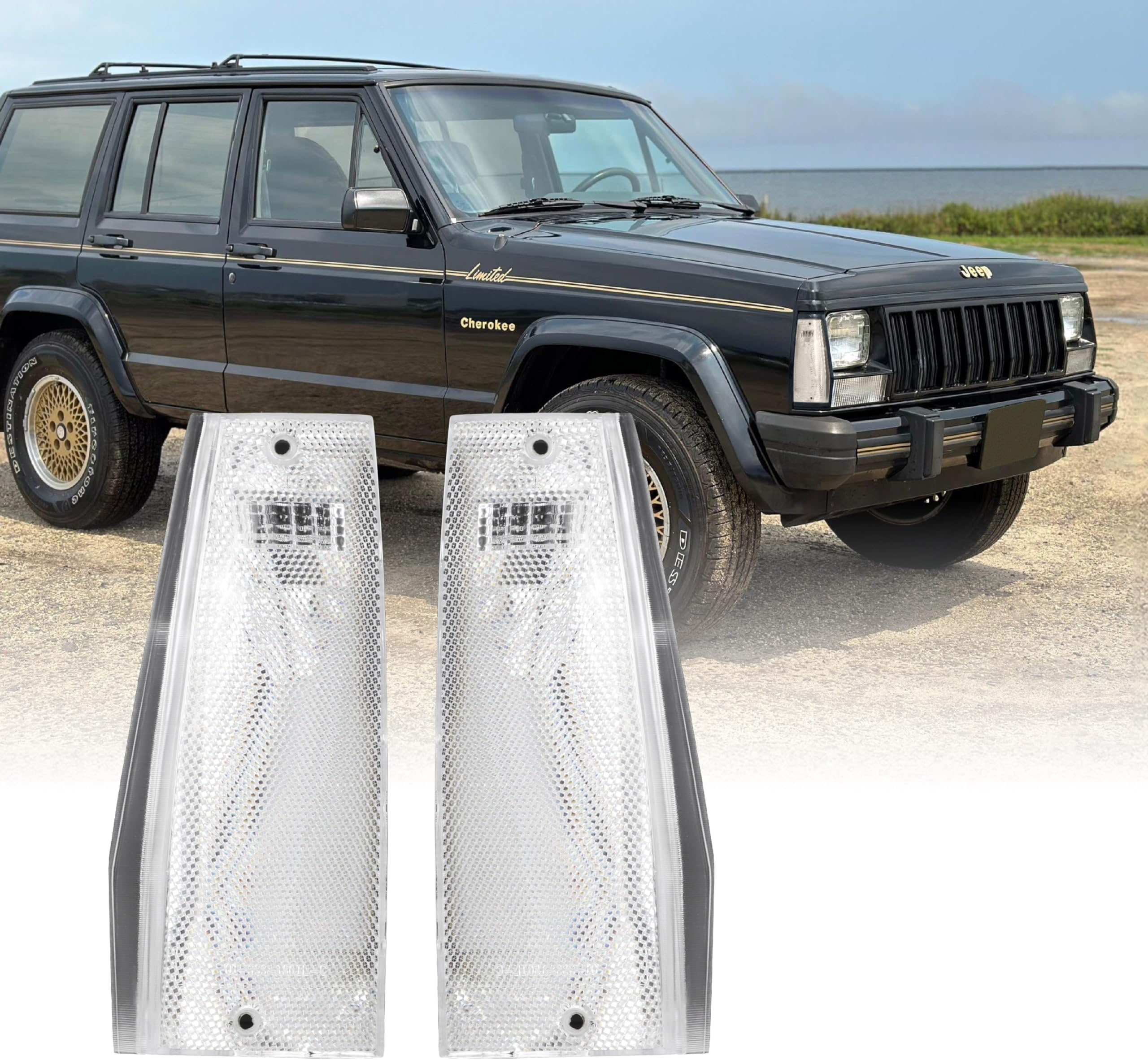 USR 84-96 Cherokee XJ Front Corner Lights - Euro Style Clear Front Cornering Lamps Set (Left + Right) Compatible with 1984-1996 Jeep Cherokee XJ (All Clear Lens, Plug and Play)