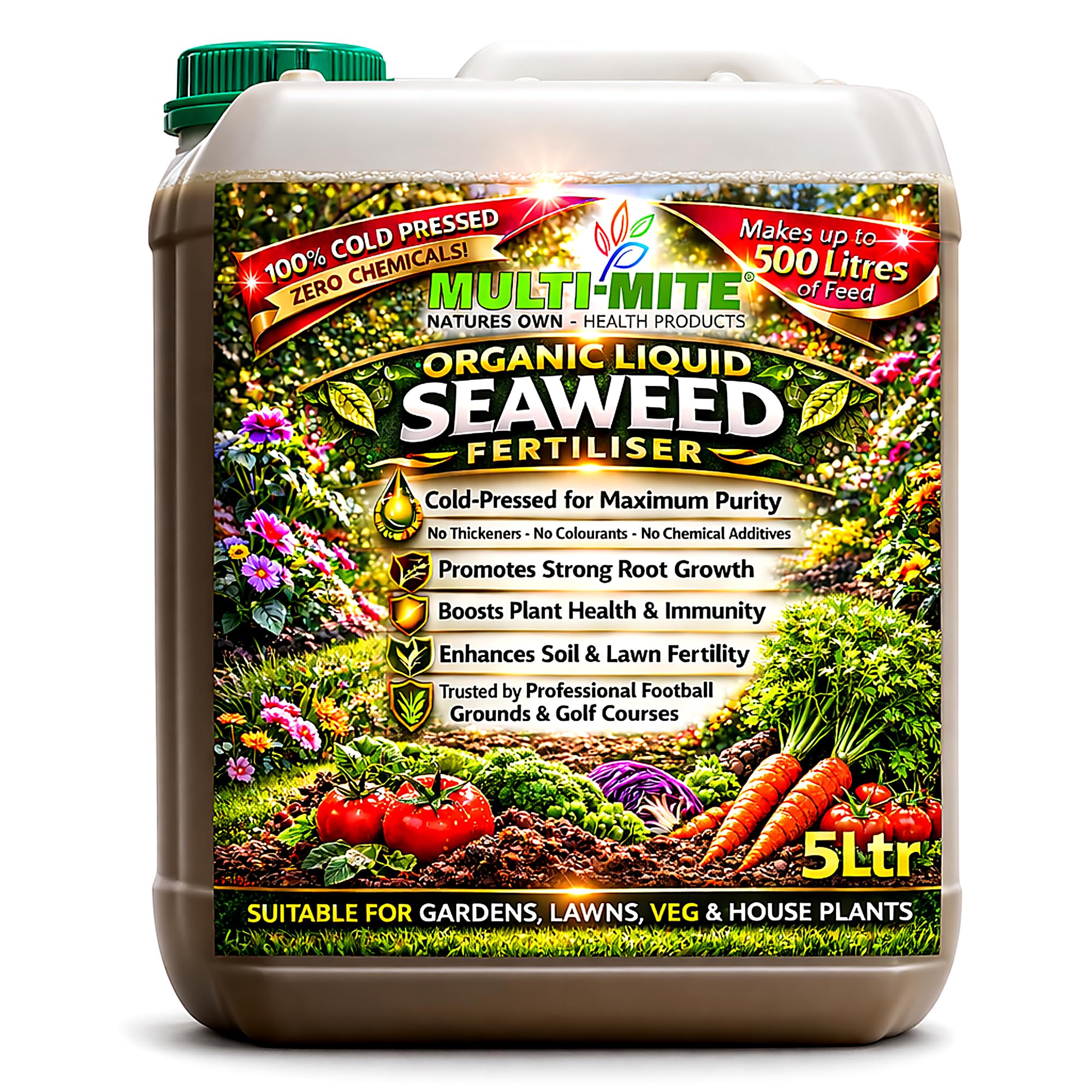 Multi-Mite Liquid Seaweed 5L Organic Cold Pressed Concentrate - 100% Natural - Plant Feed Fertiliser Trees Lawn Veg & House Plants Root or Foliar Feed (5 LITRES) — image 1