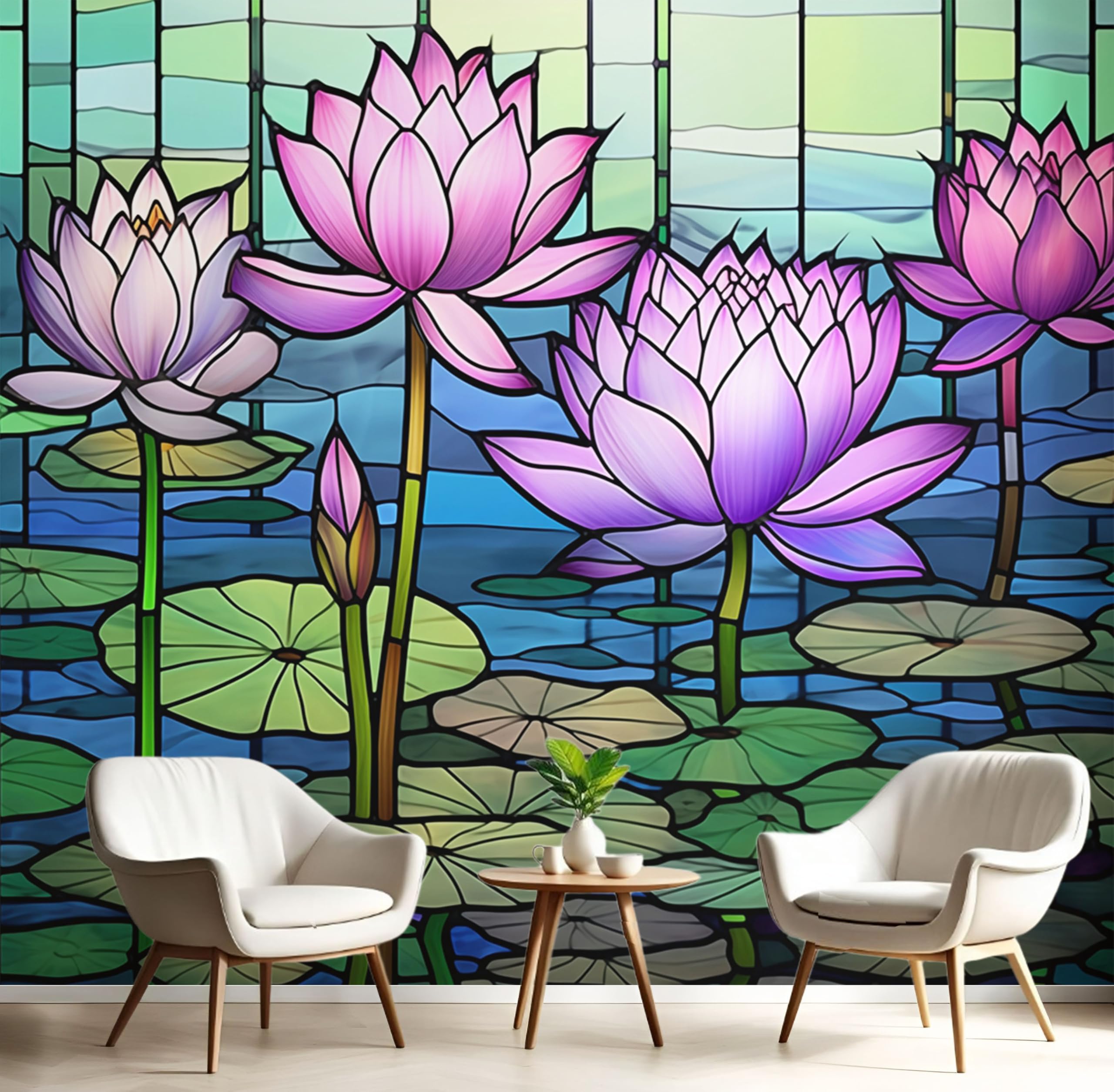 Papel pintado violeta de estanque de lotos 200x140cm con efecto 3D para salón