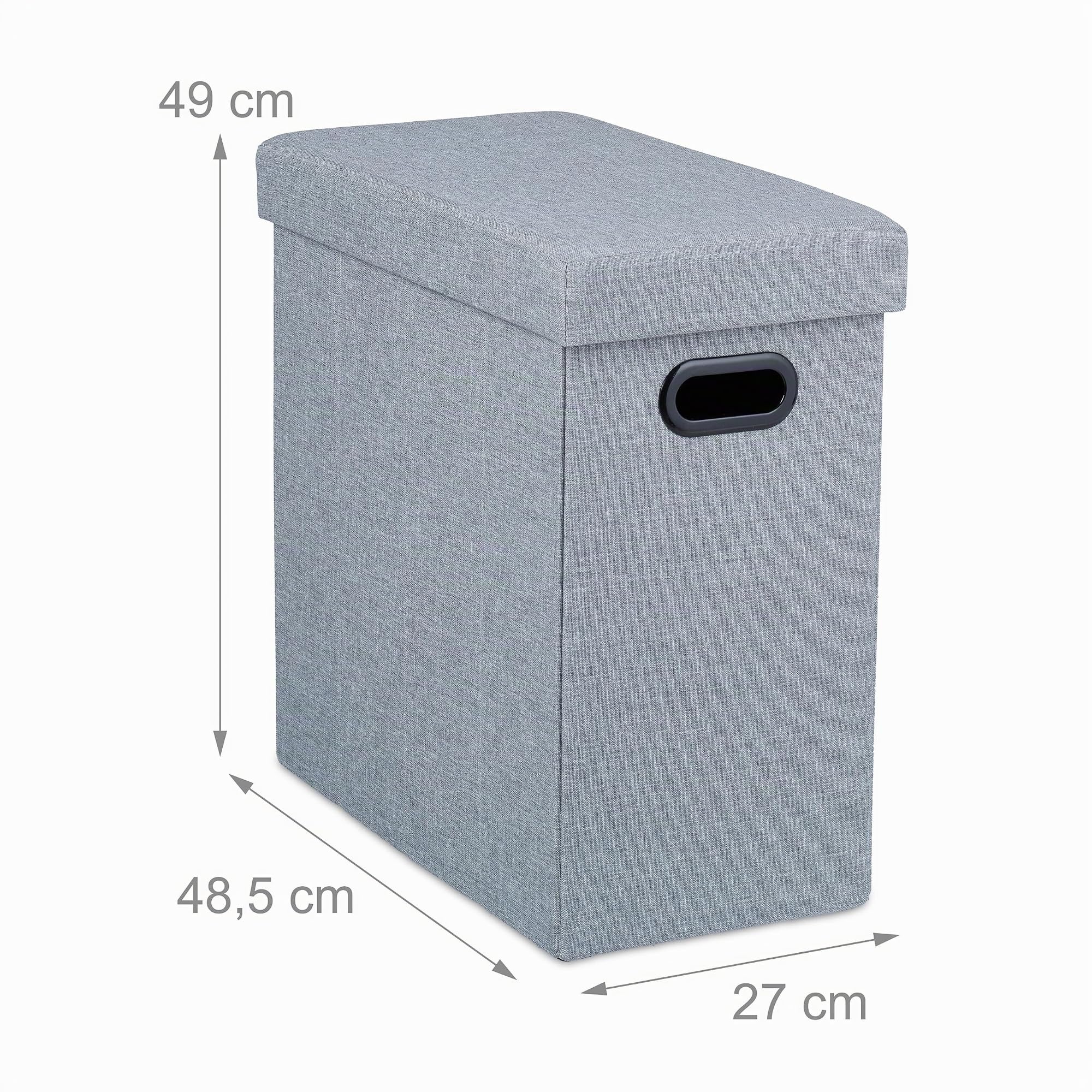 Relaxdays Taburete Plegable con Sitio de Almacenaje, Acolchado, de Tela, para Salón y Pasillo, 49 x 48,5 x 27 cm, Gris