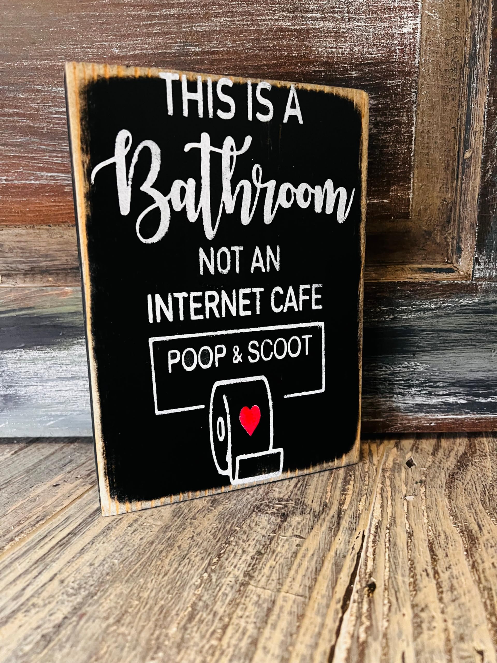 TFZQm Rustic Wooden Sign - This is a Bathroom not an Internet cafe poop and scoot - 5x5 inch - Wall Mount - Humor