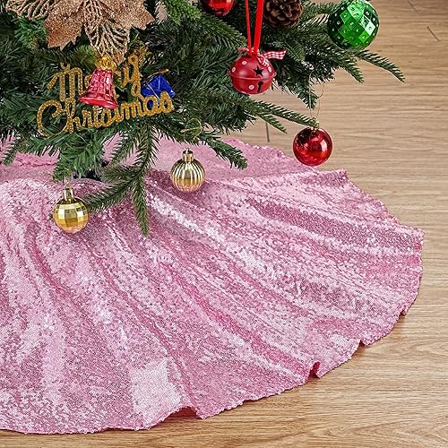 Miniatura 33 de Falda de árbol de Navidad de lentejuelas: Falda de árbol de bronce de 24 pulgadas, falda de satén con lentejuelas Falda de árbol pequeño