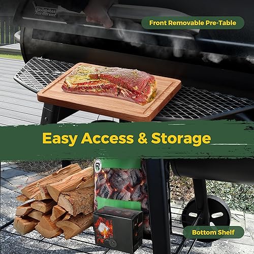 Miniatura 9 de Brand-Man - Parrilla de carbón offset, parrilla de barbacoa de barril de alta resistencia, combo con caja de fuego lateral para patio al aire libre