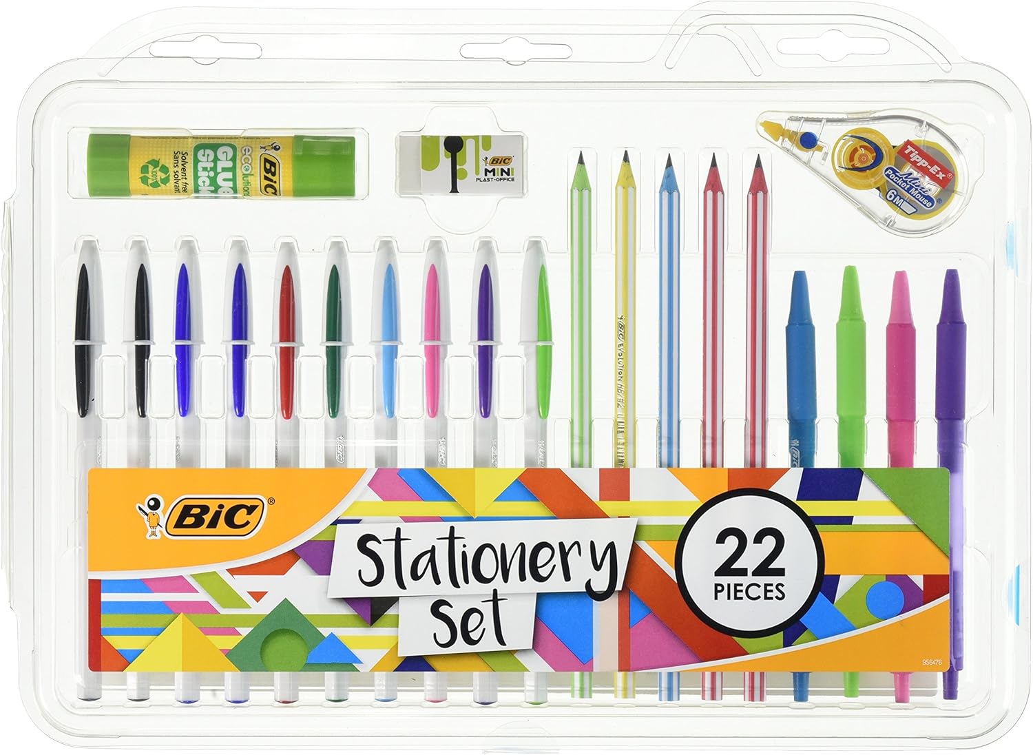 BIC 961543 Stationery Set Glue Stick/Mini Eraser/Correction Tape/HB