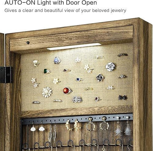 Miniatura 3 de SRIWATANA Armario de joyería organizador de joyas de madera maciza con espejo de longitud completa montado en paredpuerta negro carbonizado Negro