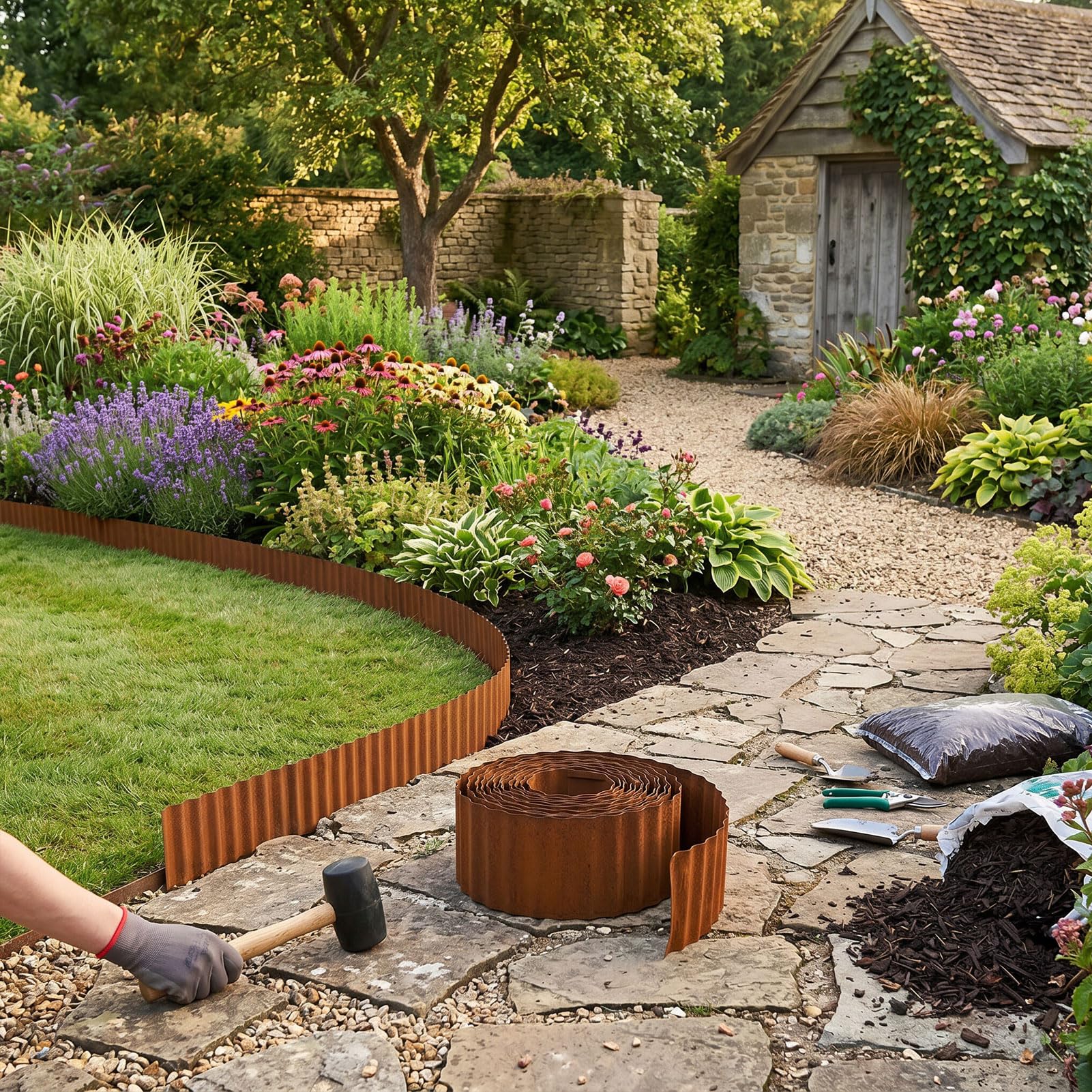 Hyuduo Bordure de Jardin Ondulée Couleur Rouille, Liseron Métallique