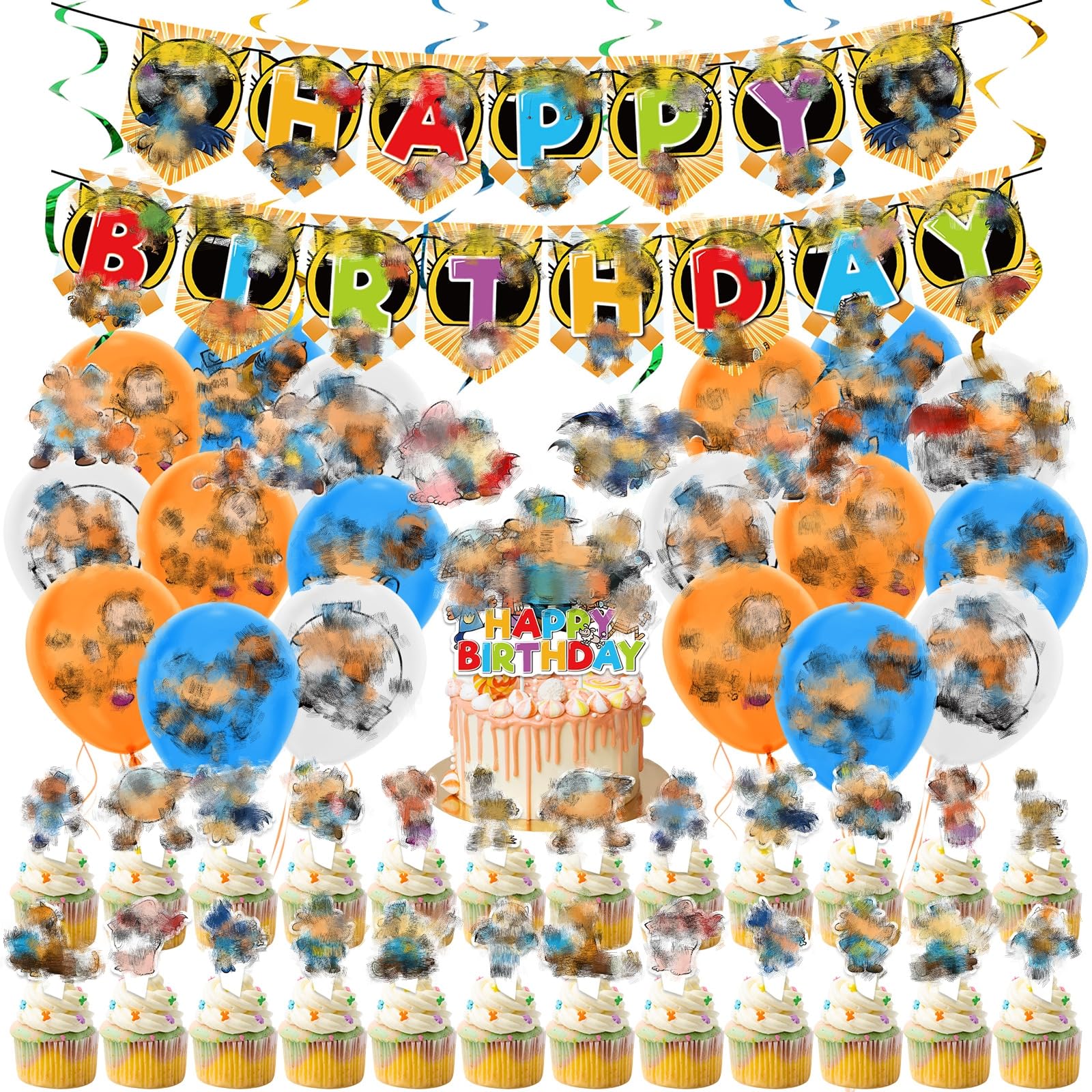 Dog Birthday Decorations, 50pcs Cartoon Dog Party Decorations Happy Birthday Banner Latex Balloon Hanging Swirls Cake Topper Decoration Cartoon Theme Party Supplies for Kids Boys Girls