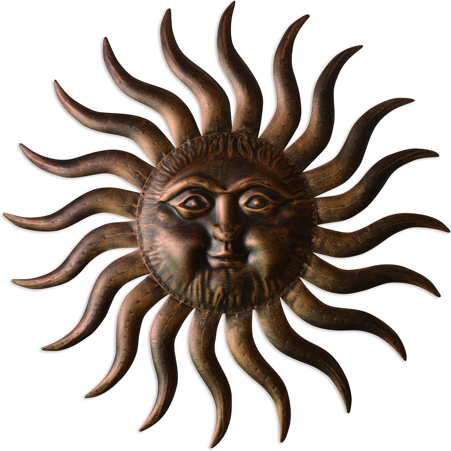 Comfy Hour Metal Wall Art Decor Outdoor Inside with 3D Sun Face, 31" Large Outside Sun Metal Decorations Hanging on House, Living Room, Bedroom, Patio, Fence, Yard (Bronze)