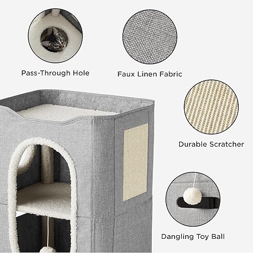 Miniatura 3 de Bedsure Casa para gatos de 2 pisos, condominios para gatos de interior con almohadilla para rascar y colgar bolas esponjosas, muebles pequeños
