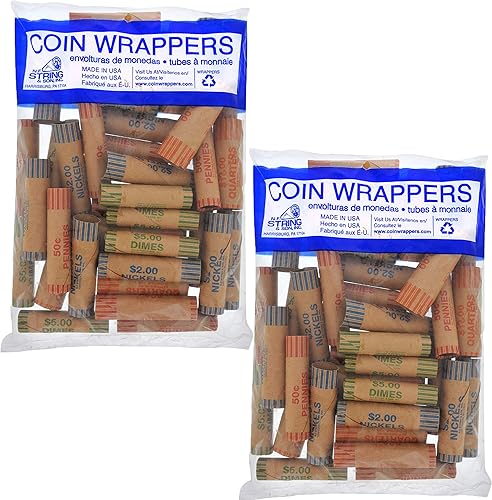 36 envoltorios para monedas preformados hechos en los Estados Unidos de papel kraft reciclado.