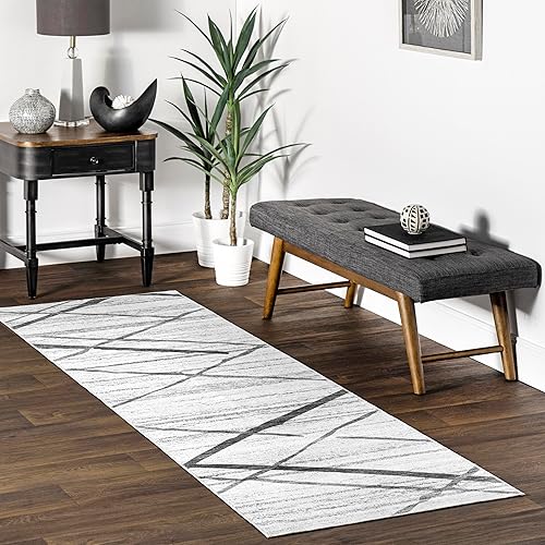 nuLOOM Trellis Stripes - Alfombra lavable a máquina, 2 pies 6 pulgadas x 8 pies, gris claro