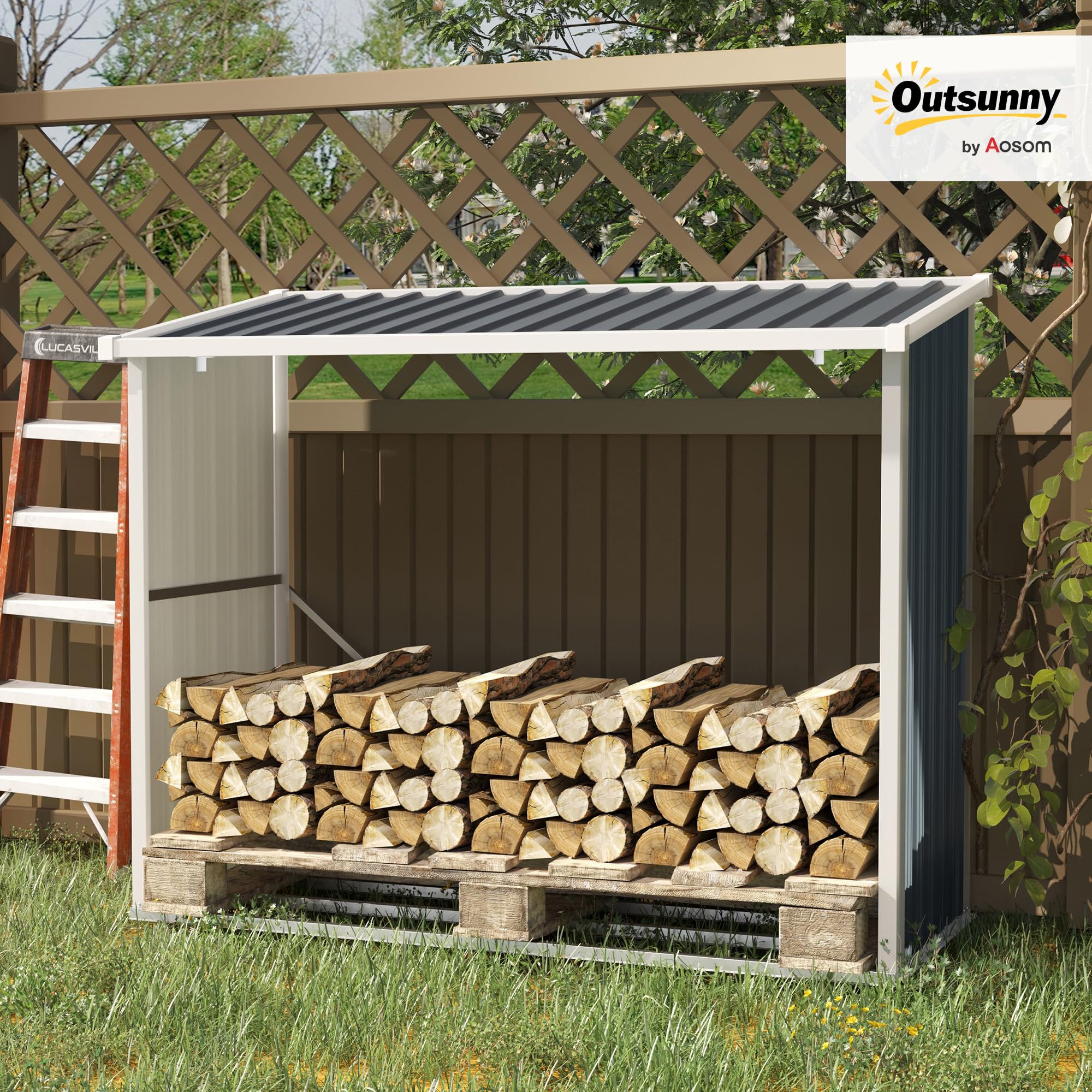 Outsunny Casetilla para Leña Acero Galvanizado 185x84x133,5/148,5 cm Gris