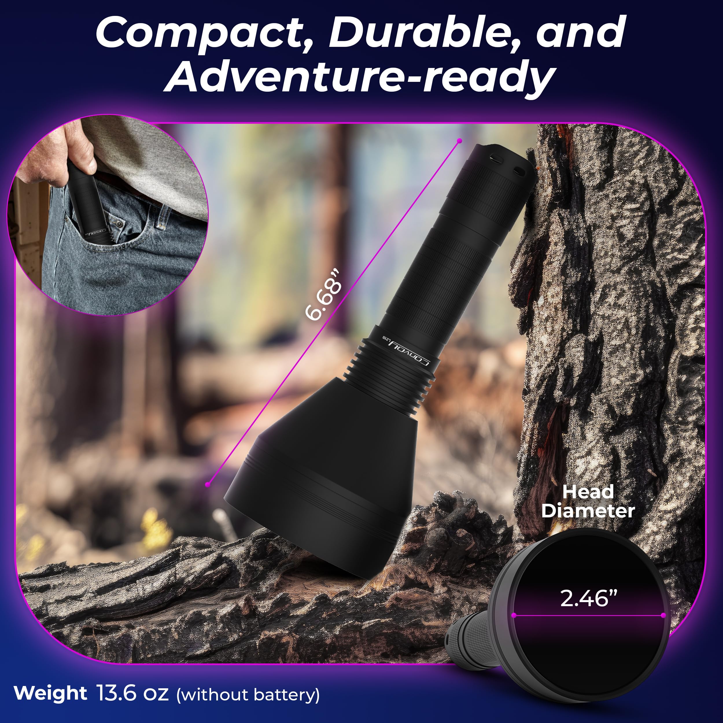 Lumencraft - Linterna UV Convoy L21B-X4 de 365 nm con filtro ZWB2 de largo alcance, ideal para caza de minerales fluorescentes, chip LED mejorado y disipador de calor, linterna de luz negra manual