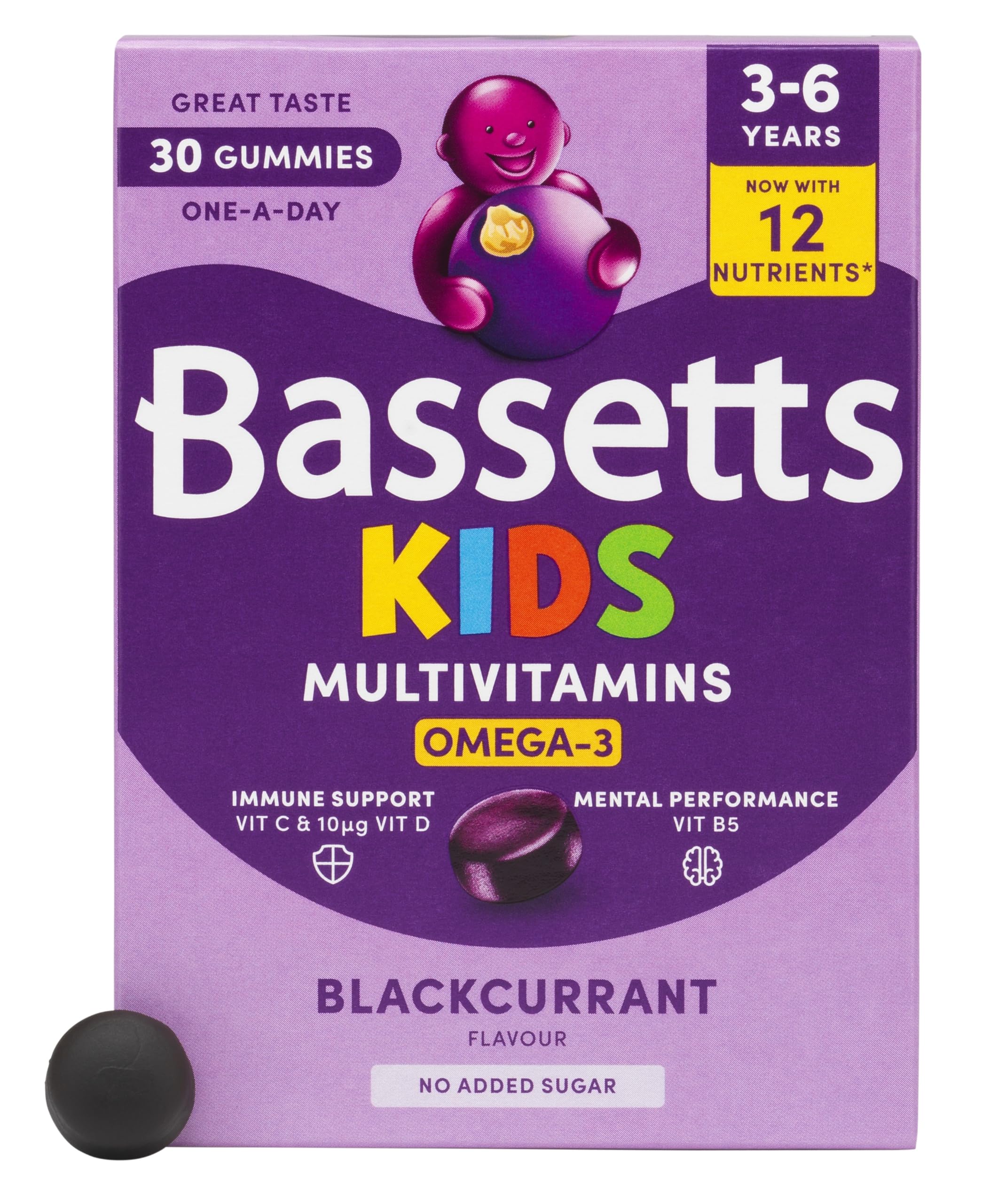 Bassetts Kids Multivitamins 3-6 Years Omega 3 Blackcurrant Flavour 30 Gummies