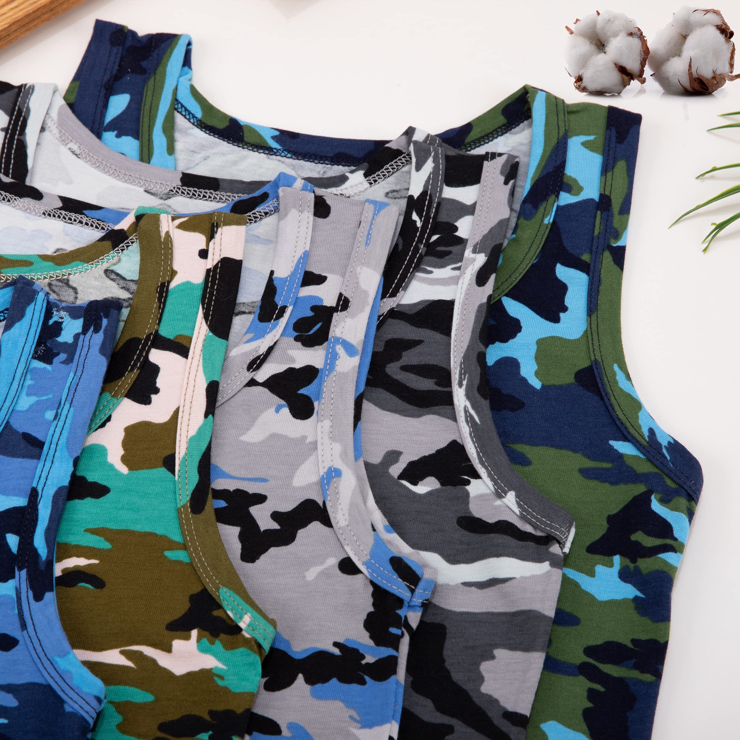 LOREZA ® 5 Pack Jungen Camouflage Unterhemden Tank Top aus Baumwolle Unterwäsche Shirt Army 2-15 Jahre Gr.92-170