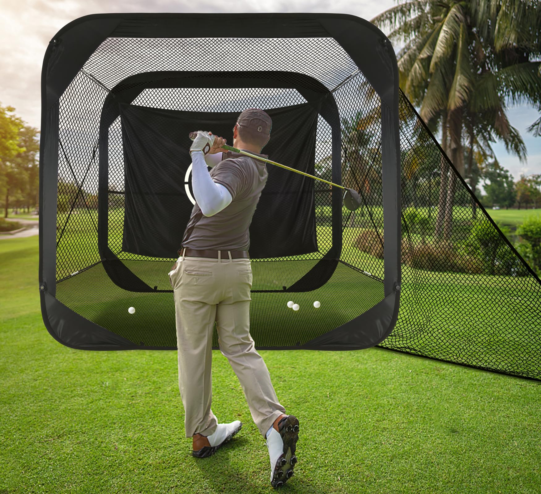 Kapler Red de Golf,2.1x2.1x1.2 m Red Golf, Red de práctica de Golf Pop-up, Negro, Red de Golf portátil