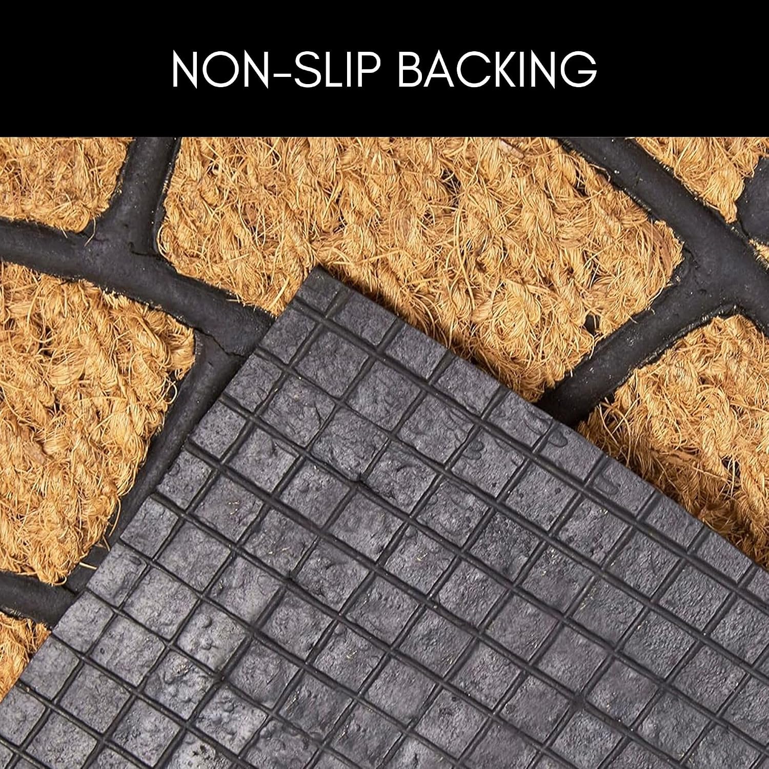 Vitrail Half Circle Door Mat 24x16 Inch – Black Rubber Scroll and Arch Pattern with Natural Coir – Non-Slip Entry Rug for Indoor/Outdoor Use – Heavy Duty, Easy to Clean, Decorative Welcome Mat
