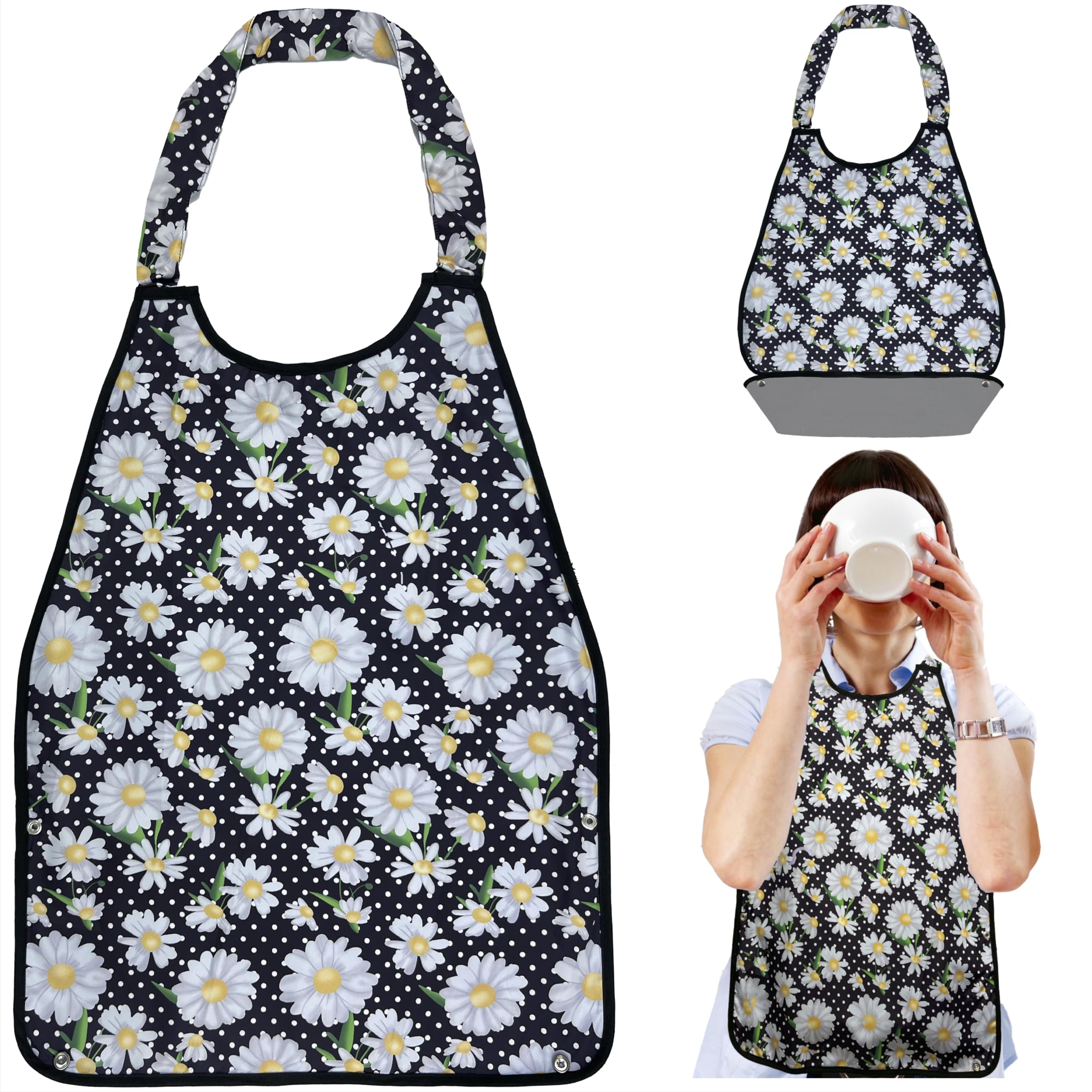 WISE BIBS Polyester Adult Bibs for Eating - Adjustable Press & Glide Neck Closure, Washable Premium Bibs with Foldable Crumb Catcher - Waterproof Clothing Protector for Adults and Seniors