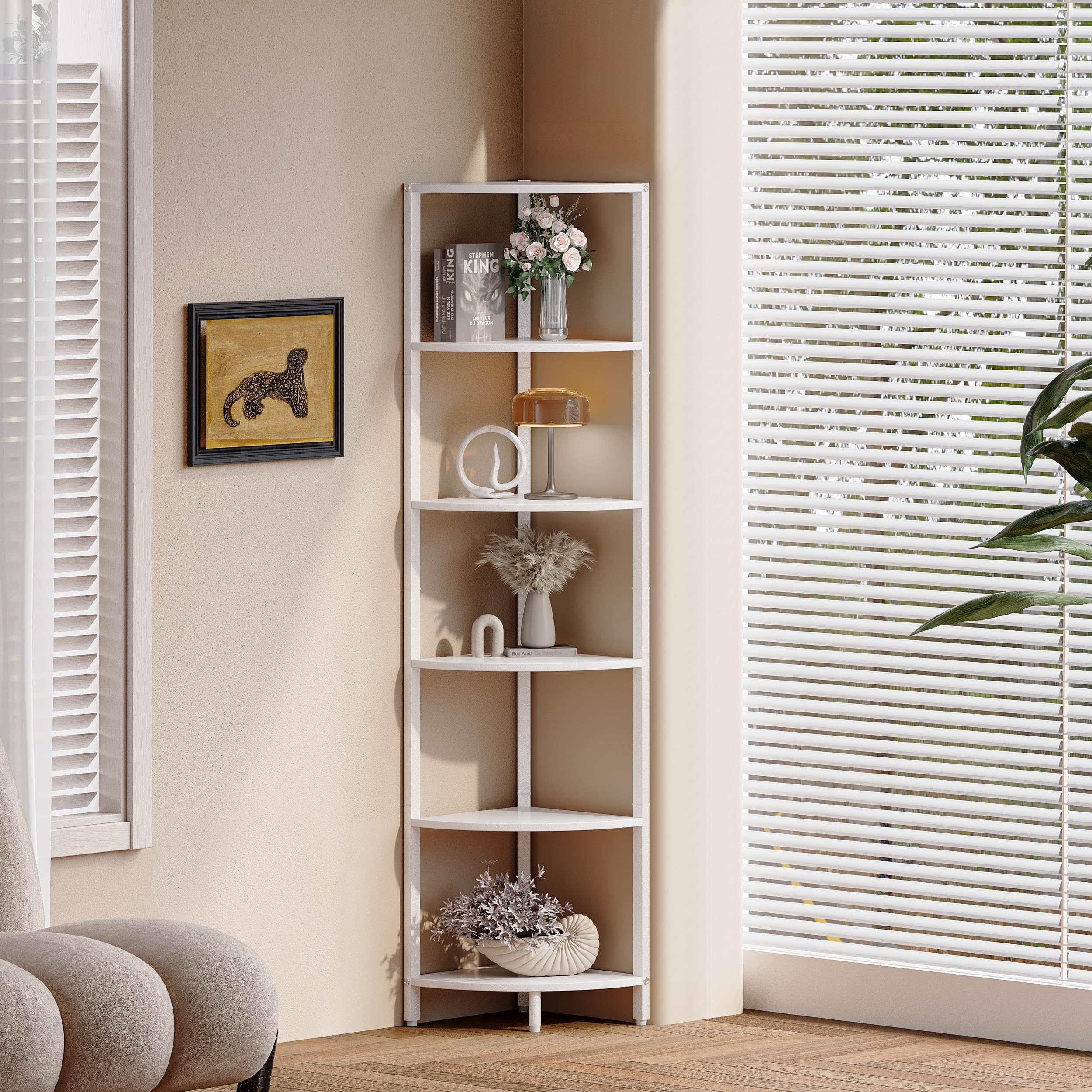 Scaffale Angolare a 6 Ripiani Mobile Angolare Alta Libreria Verticale in Legno 31x 31x 160 cm Per Soggiorno Camera da Letto Cucina Bianco CS-001W1