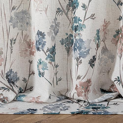 Miniatura 3 de MYSKY HOME Cortinas de 63 pulgadas de largo para sala de estar, cortinas florales y cortinas semitransparentes estilo campestre, cortinas florales