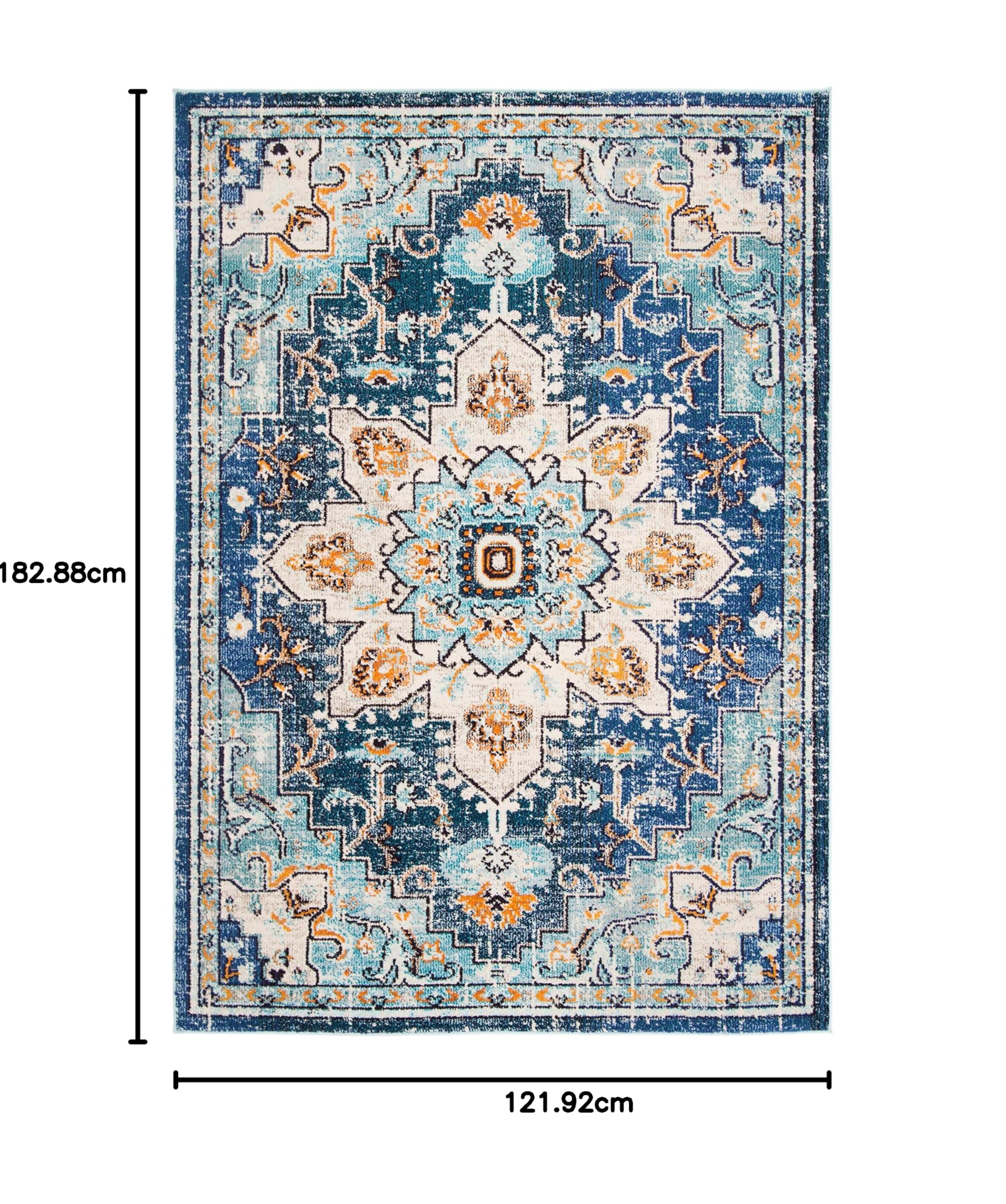 SAFAVIEH Distressed Teppich für Wohnzimmer, Esszimmer, Schlafzimmer - Madison Collection, Kurzer Flor, Blau und Hellblau, 122 X 183 cm