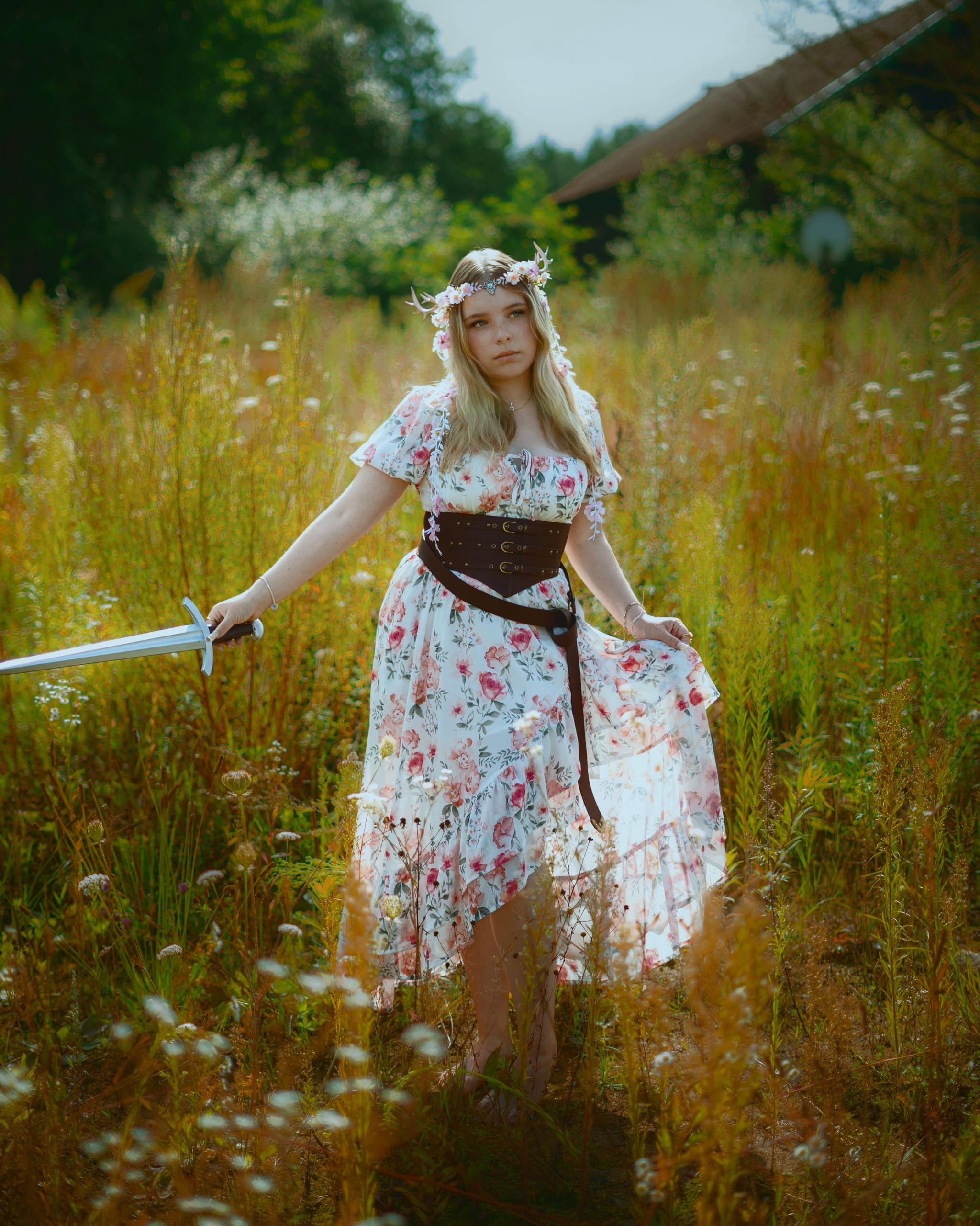 Scarlet Darkness Cottagecore Corset Dress Flowy Chiffon Floral Dresses for Women